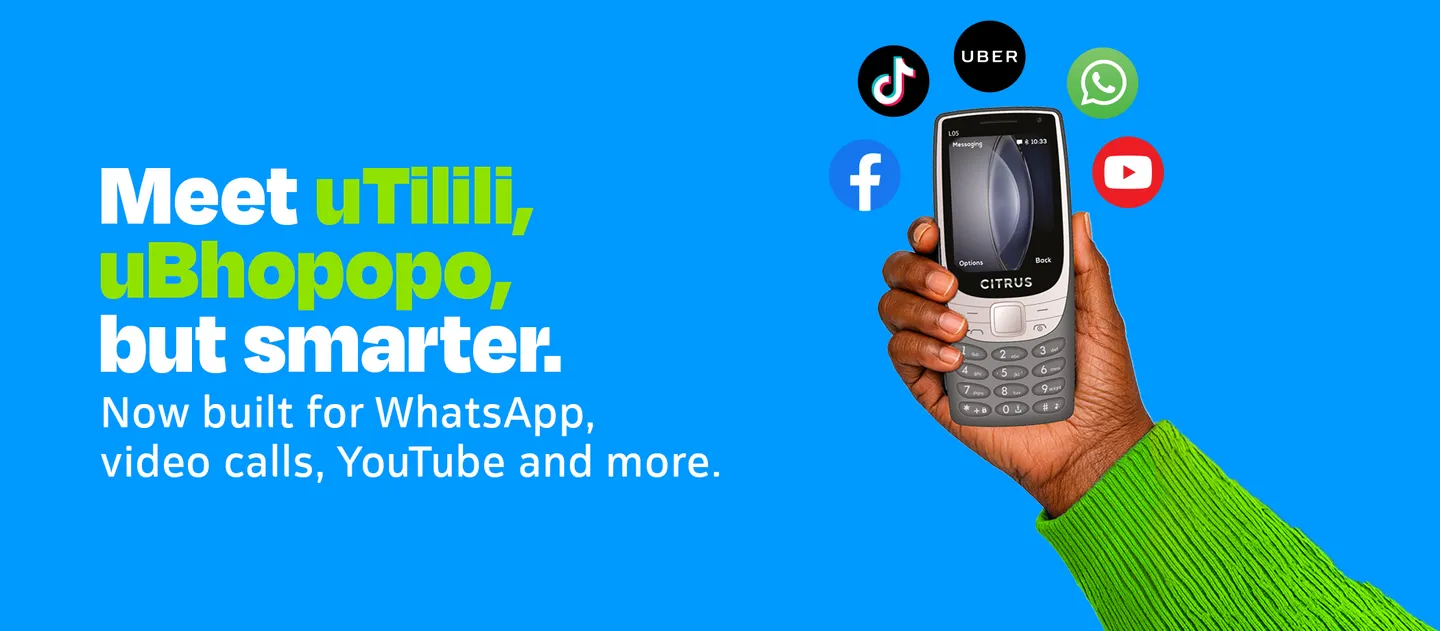 Telkom Citrus LO5 feature phone on a kitchen counter