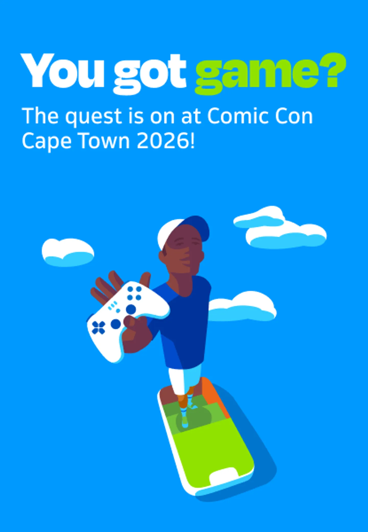 Comic Con Cape Town 2026 crowd at CTICC 2 with Telkom branding