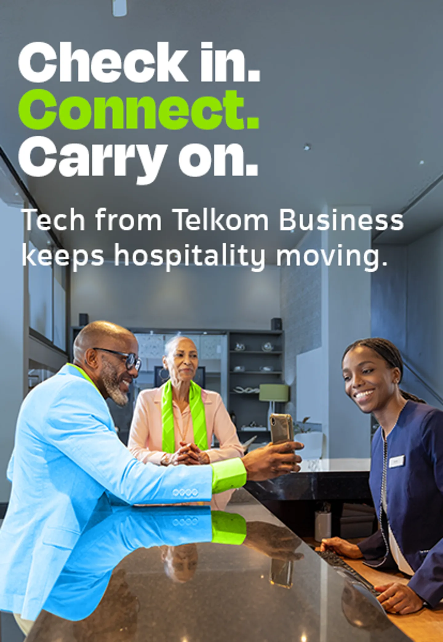 Hospitality team using Telkom Business connectivity to support guest WiFi and digital check-ins