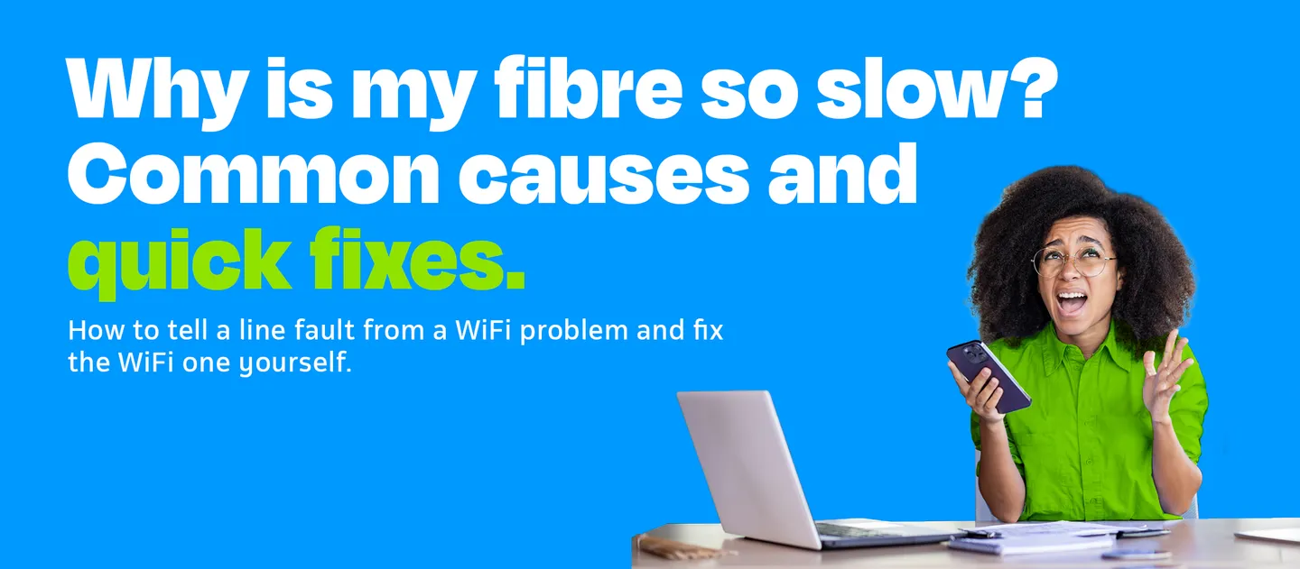 Person testing Telkom fibre speed on a laptop using an Ethernet cable