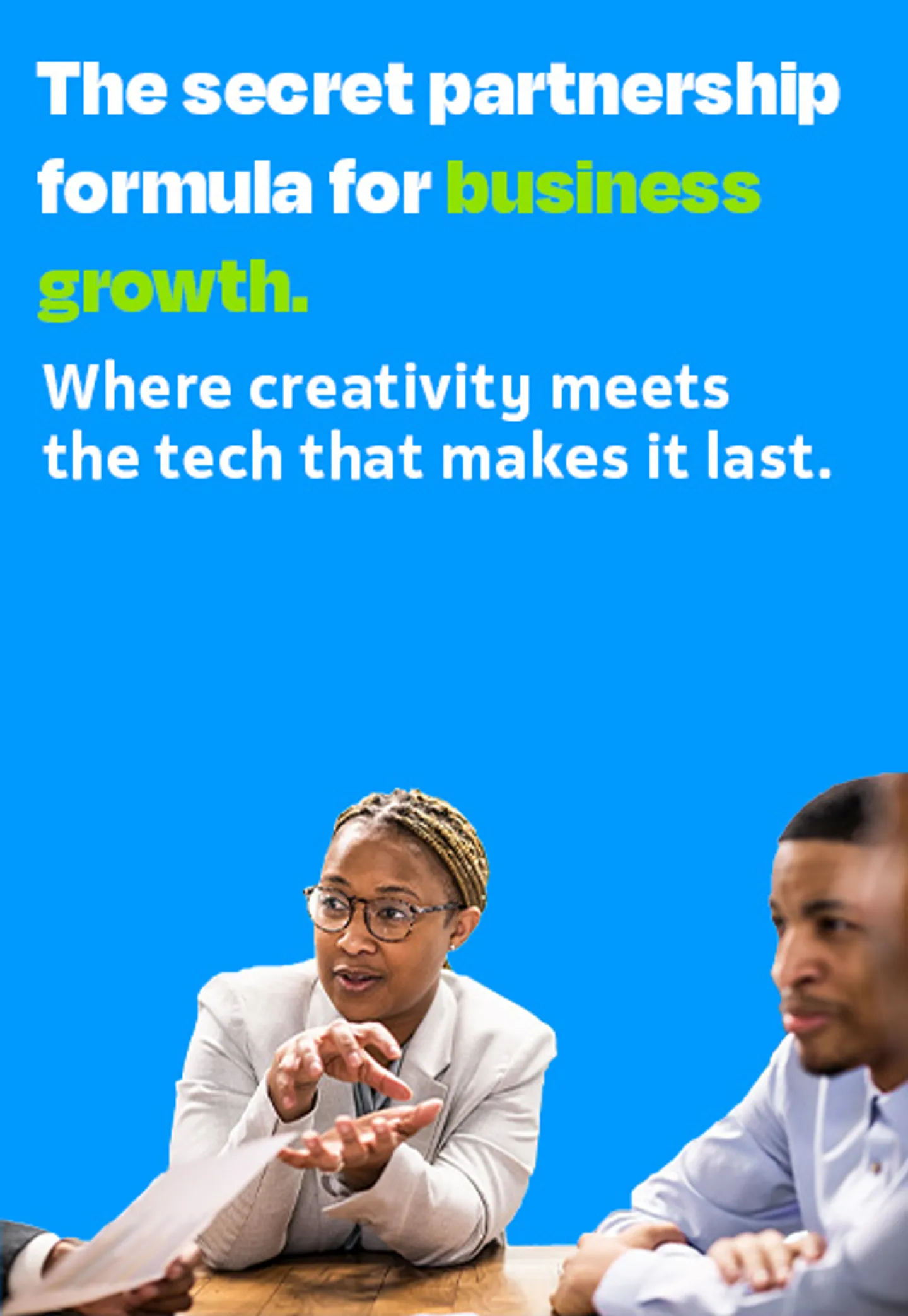 Entrepreneur presenting creative ideas while partner manages technical systems