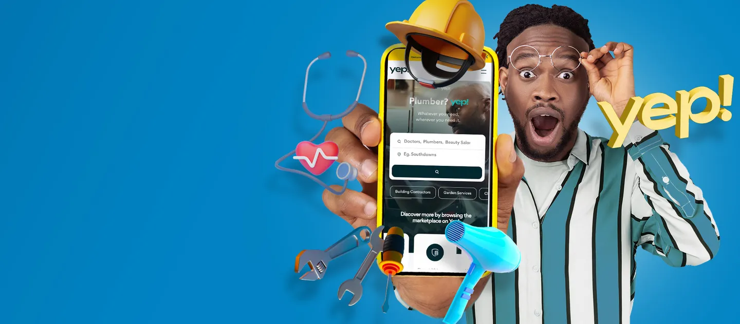 Young entrepreneur using Telkom Yep! on mobile device  