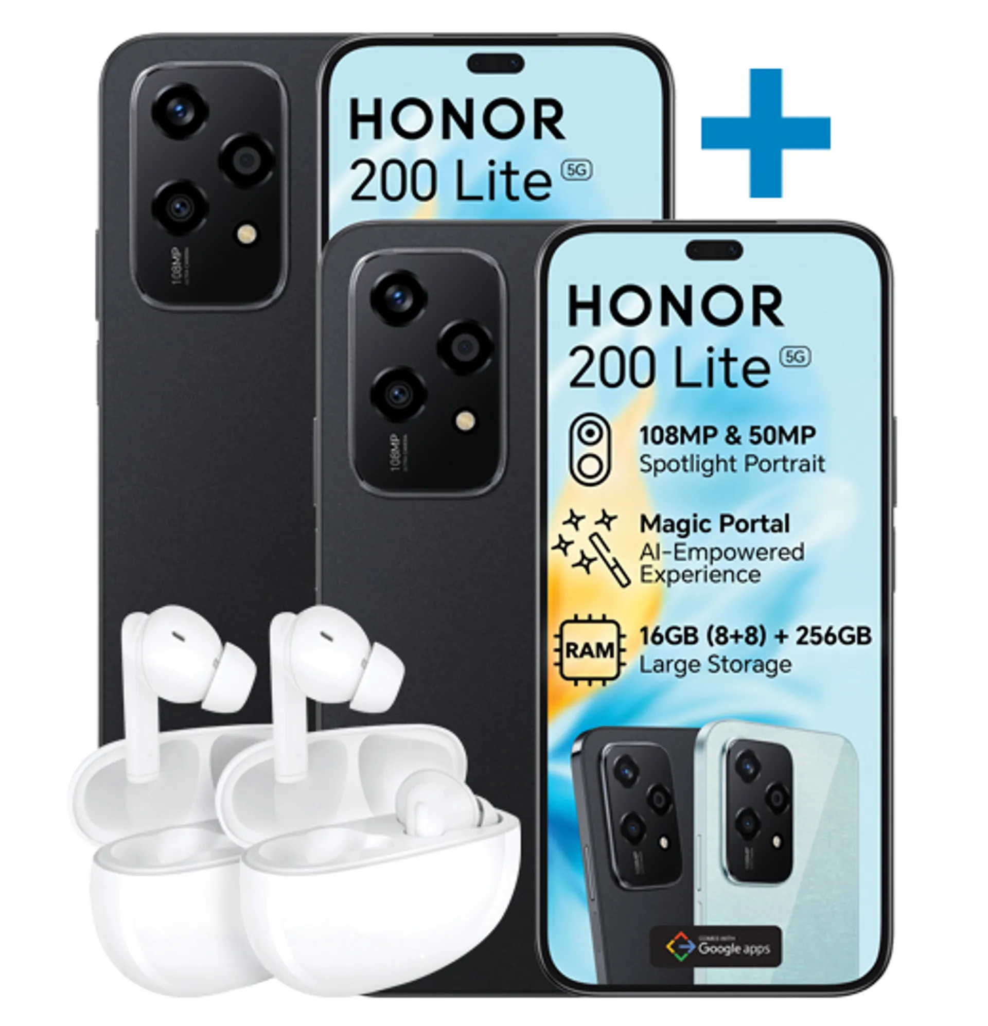 2xHonor200Lite256GBPlusEarbudsX5BundleMidnightBlackMidnightBlackMidnightBlack Slide