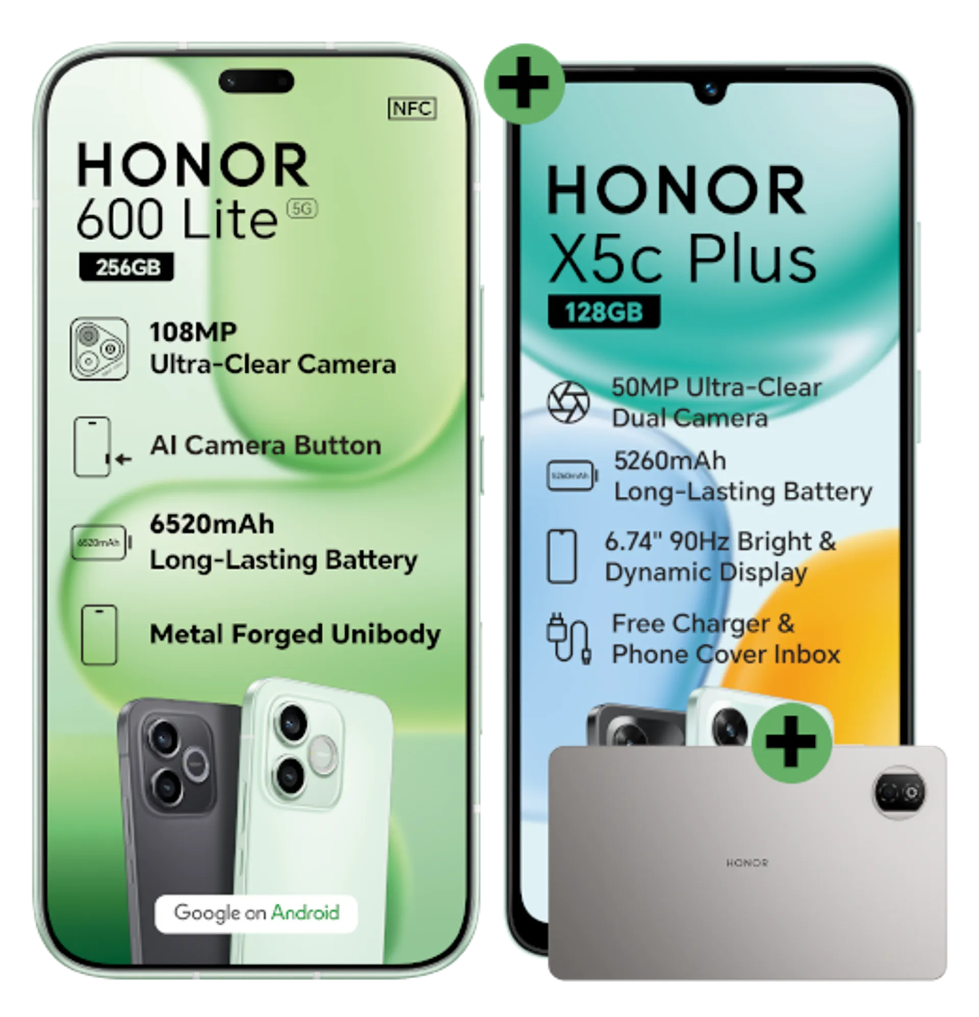 2xHonor600Lite256GBHonorX5CPluswithPadX7WIFI128GBVelvetBlackBlack Slide