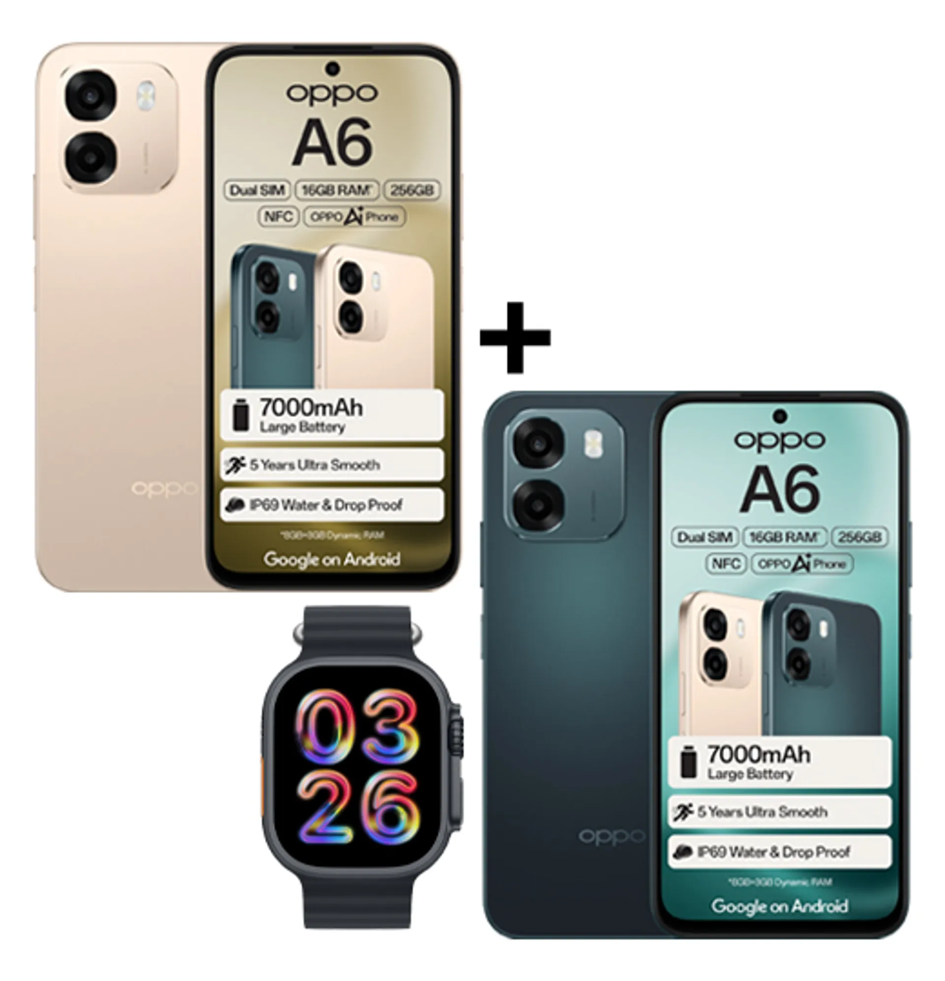 2xOppoA6256GBPlusWatchBundleBlueGold Slide