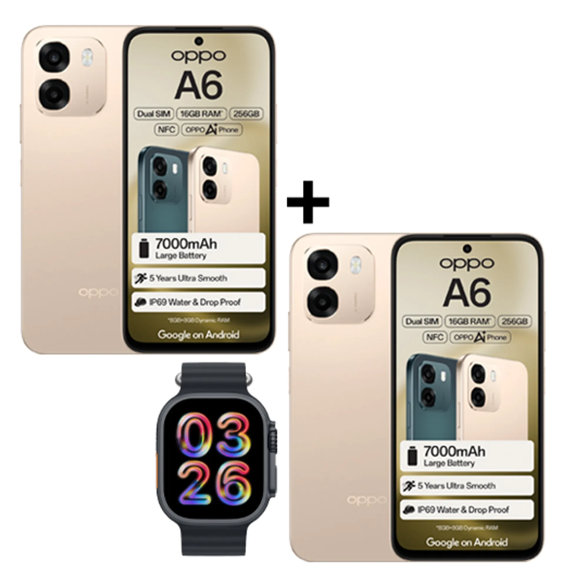 2xOppoA6256GBPlusWatchBundleGoldGold Slide