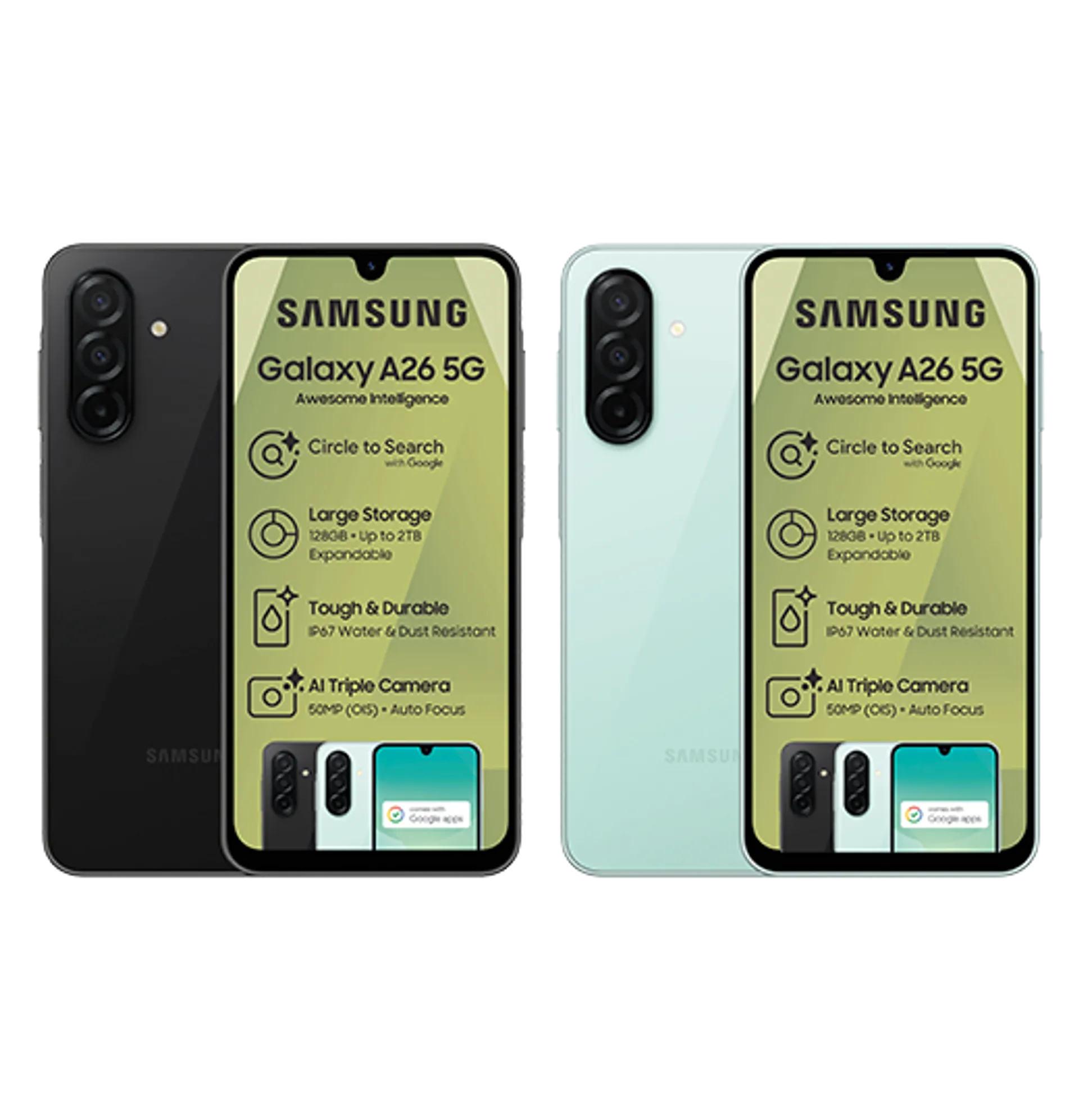 2xSamsungGalaxyA26128GBBundleAwesomeBlackAwesomeLightGreen Slide