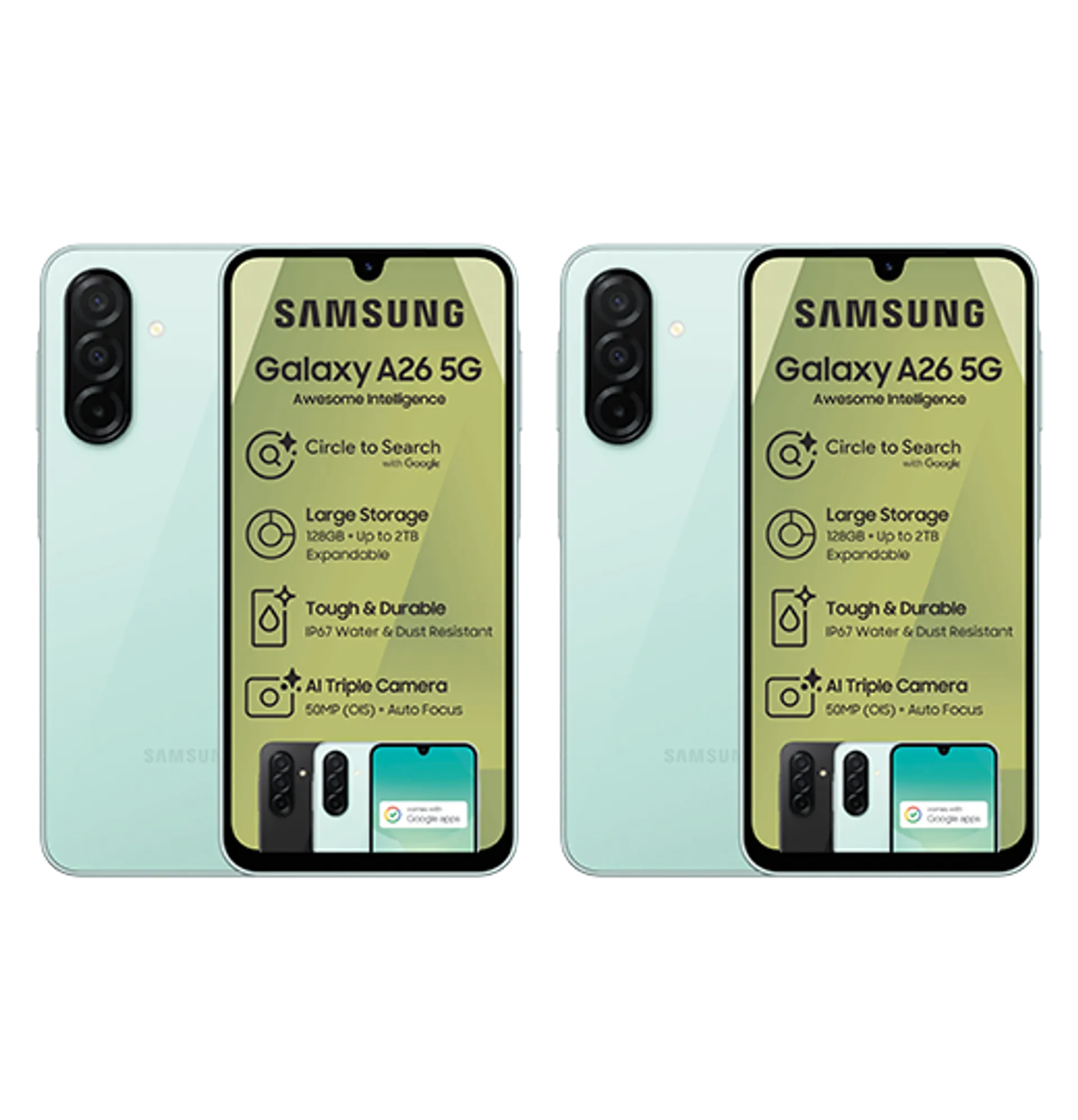 2xSamsungGalaxyA26128GBBundleAwesomeLightGreenAwesomeLightGreen Slide
