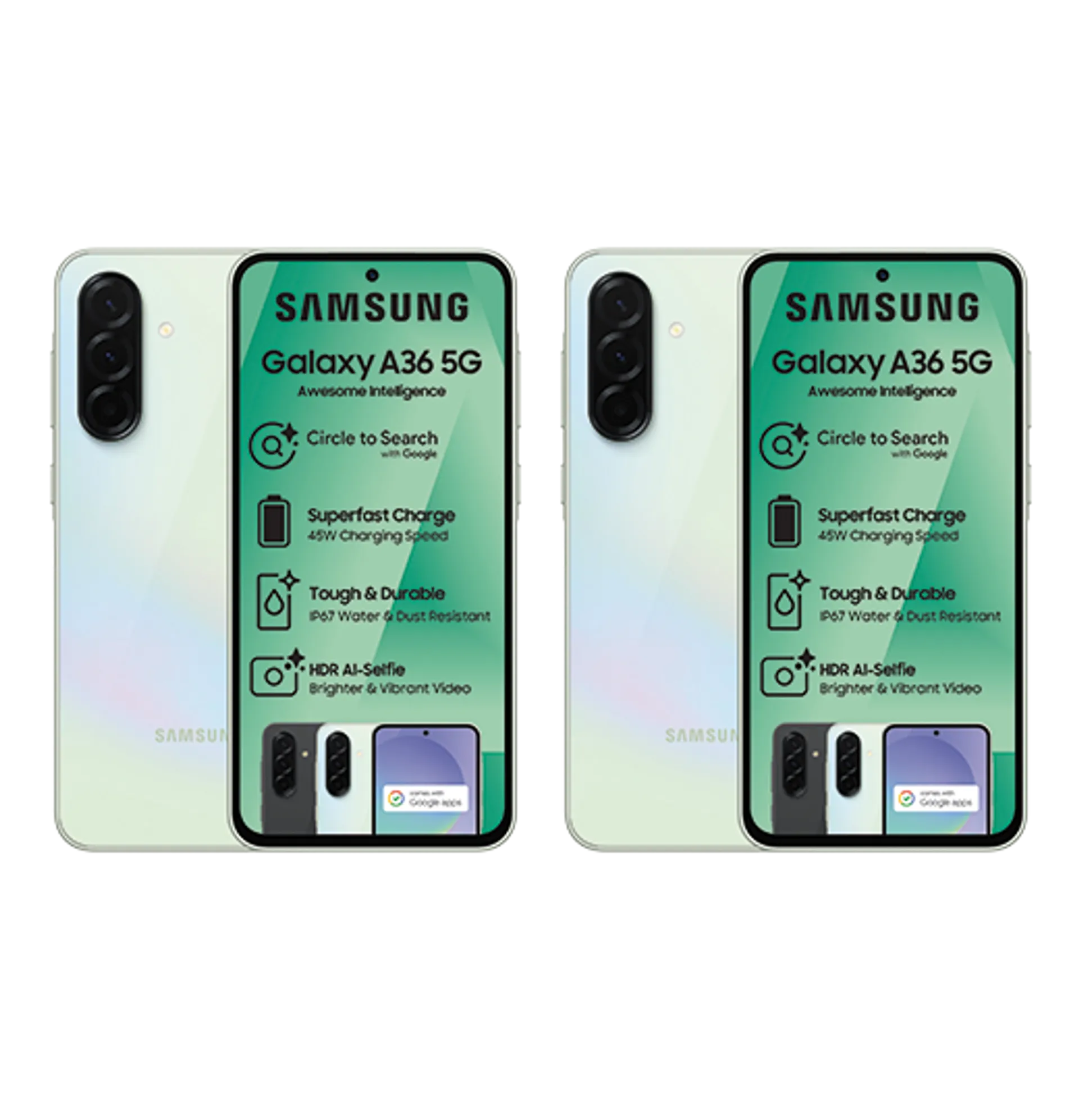 2xSamsungGalaxyA36128GBBundleAwesomeLightGreenAwesomeLightGreenAwesomeLightGreen Slide