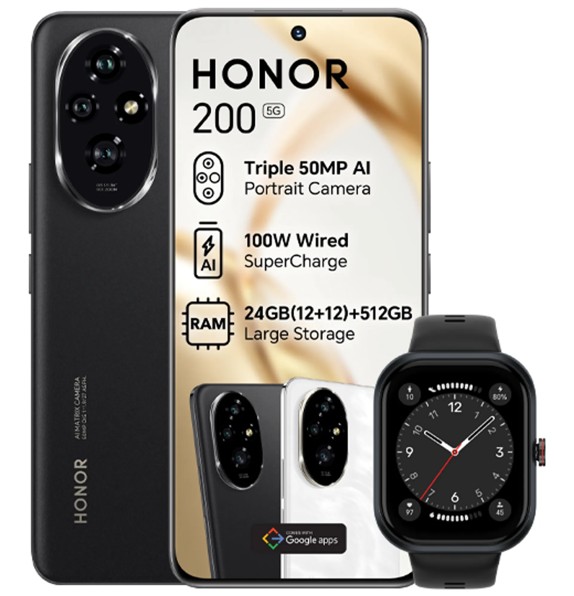 Honor 200 5G Black plus Watch slide