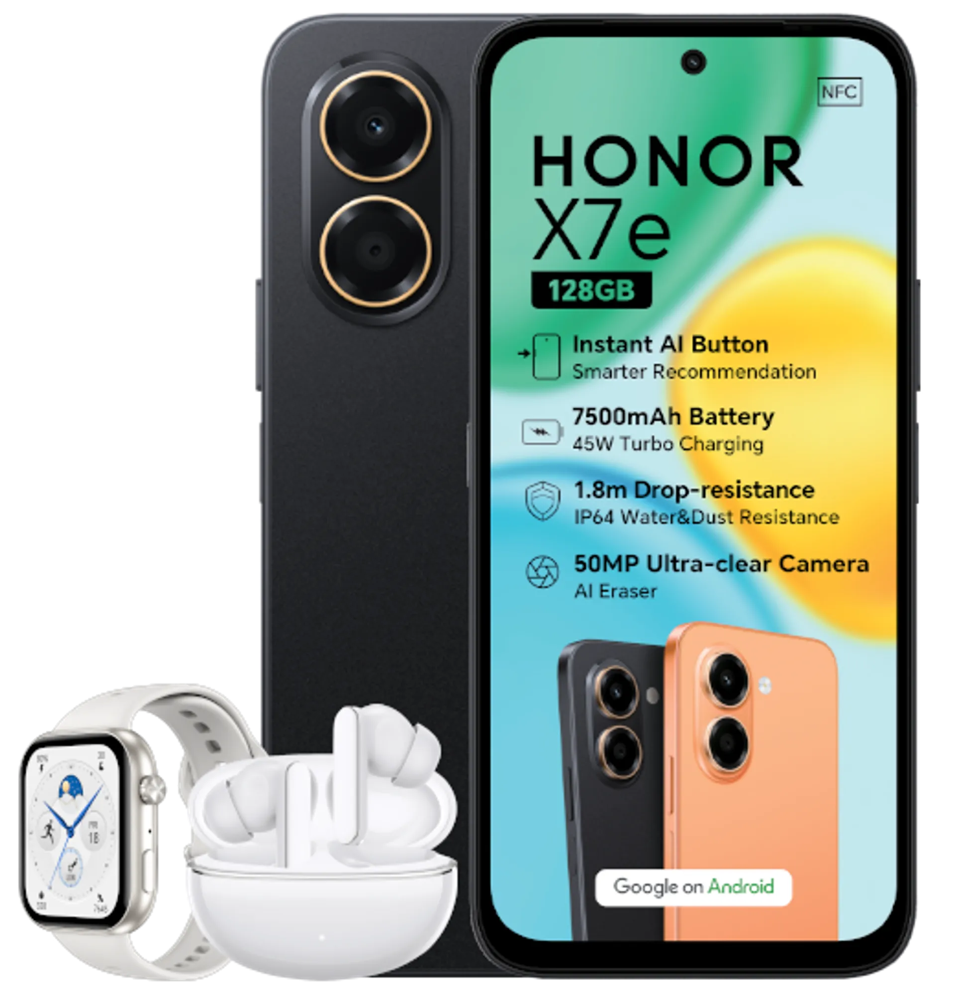 Honor X7e with Watch 2i plus Earbuds X8i Black slide