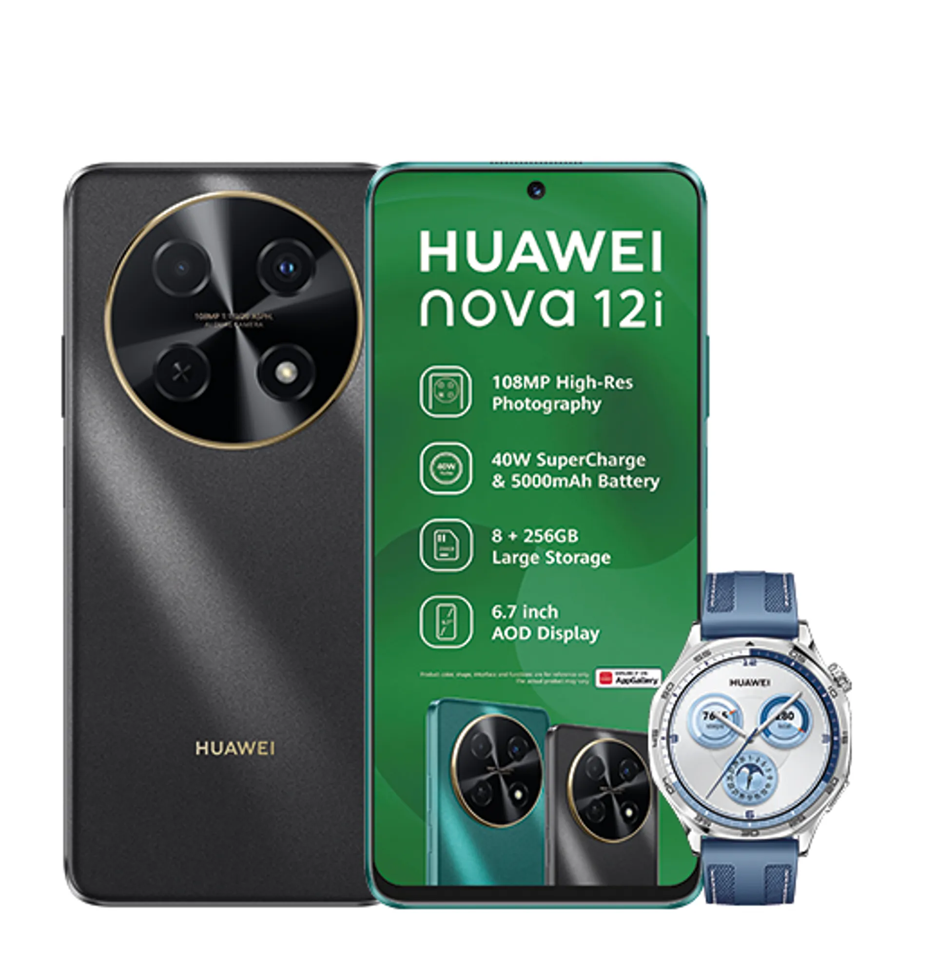 Huawei Nova 12i Starry Black Huawei Watch GT5 Blue slide