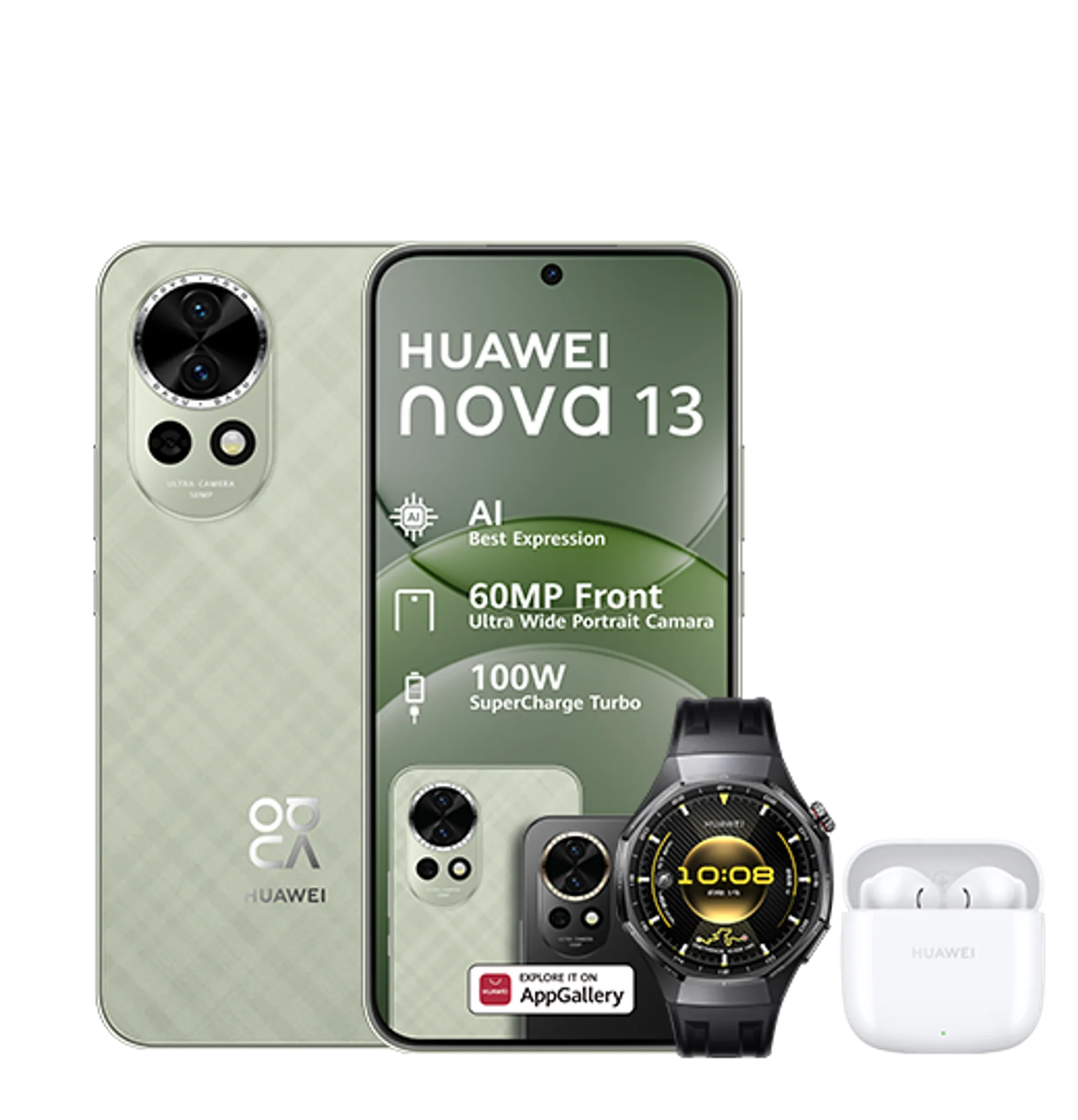Huawei Nova 13 Plus Freebuds SE Green Huawei Watch GT6 Pro Black slide