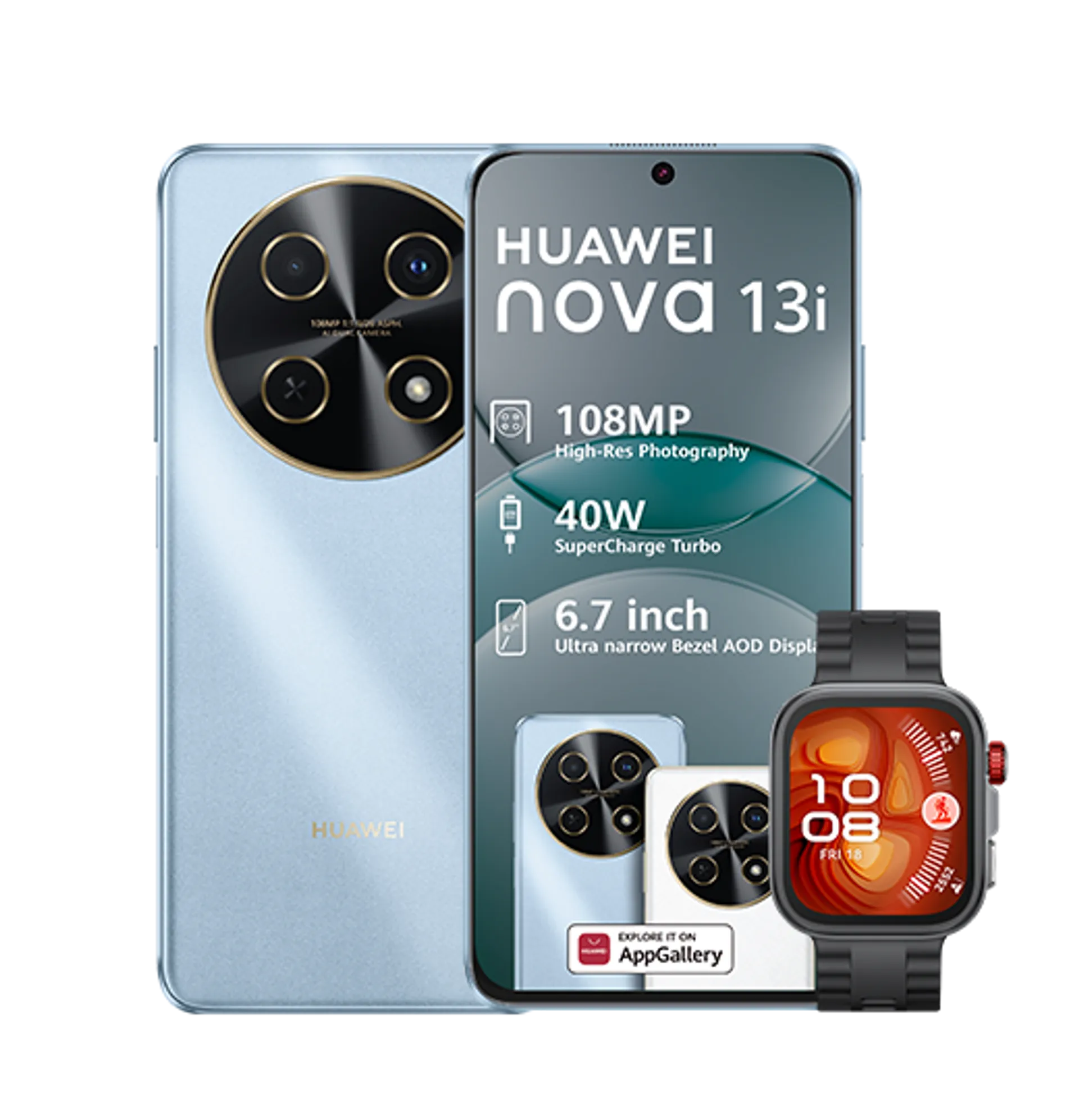 Huawei Nova 13i Blue Huawei Watch Fit4 Pro Black slide