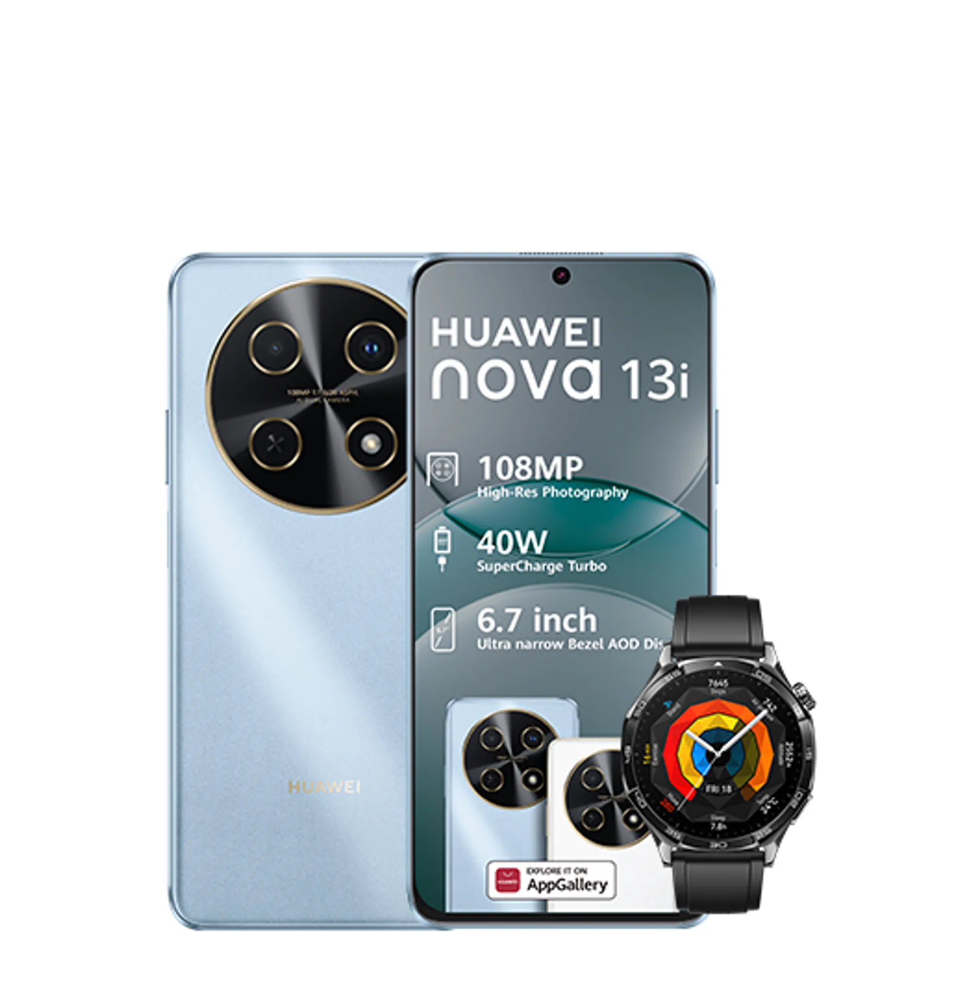 Huawei Nova 13i Blue Huawei Watch GT5 Black slide