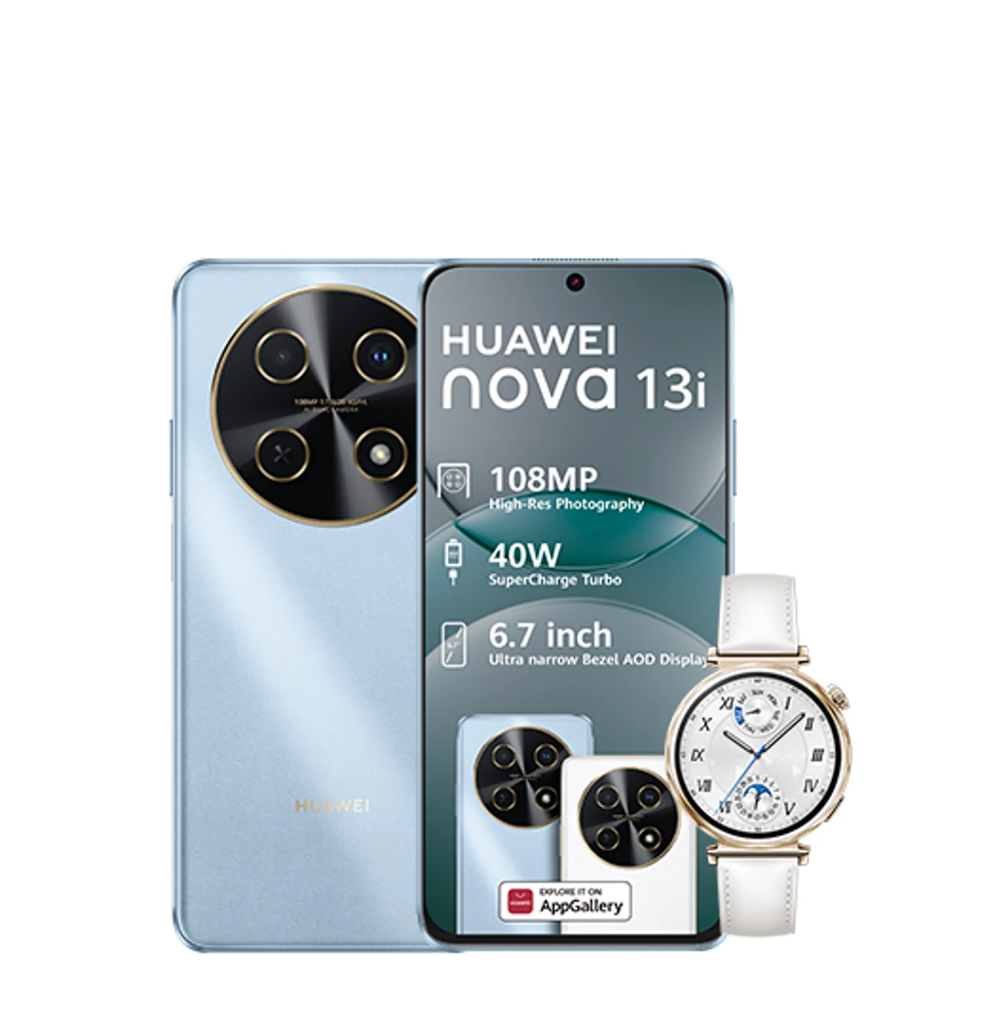 Huawei Nova 13i Blue Huawei Watch GT5 White slide
