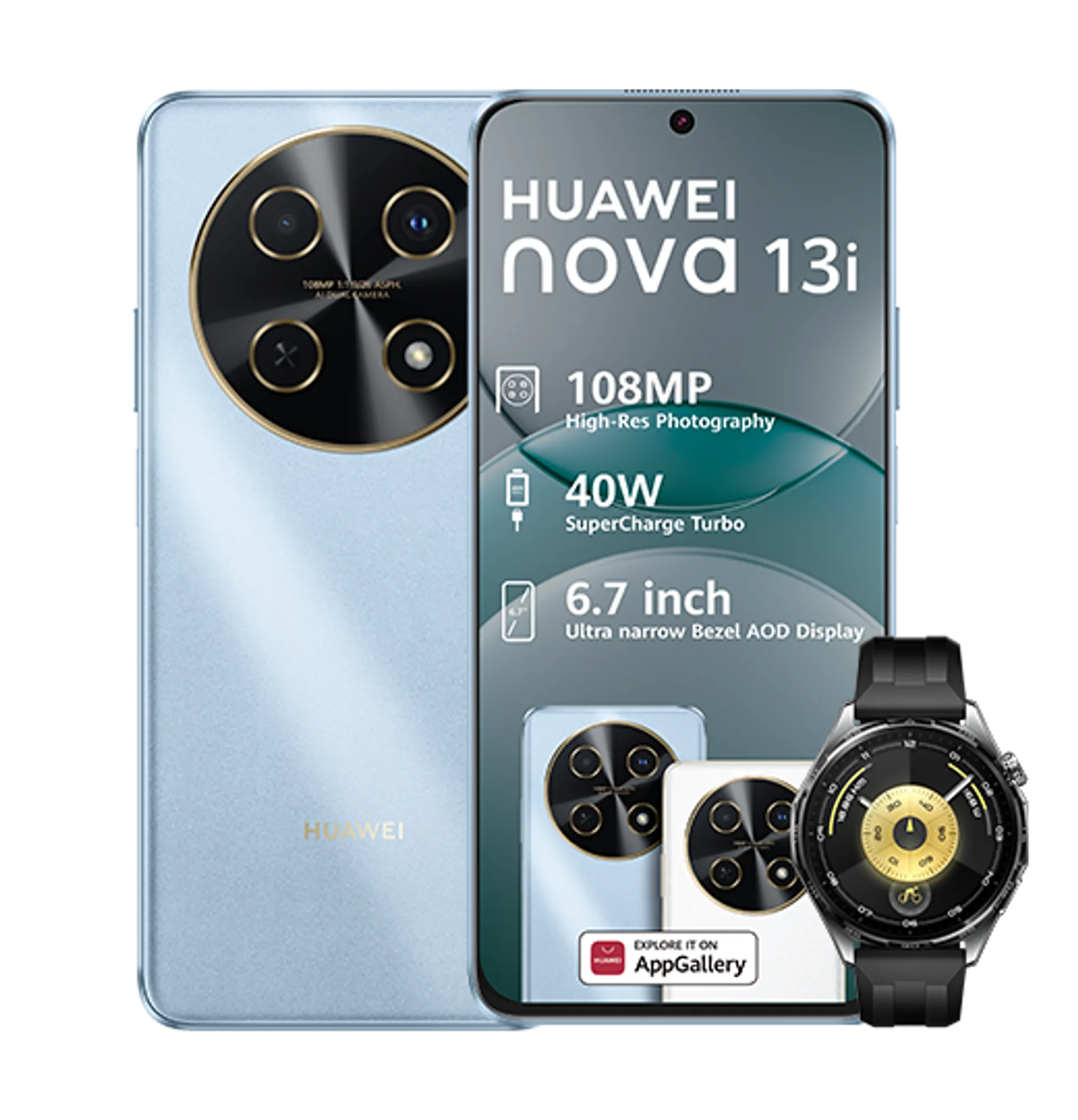 Huawei Nova 13i Blue Huawei Watch GT6 Black slide