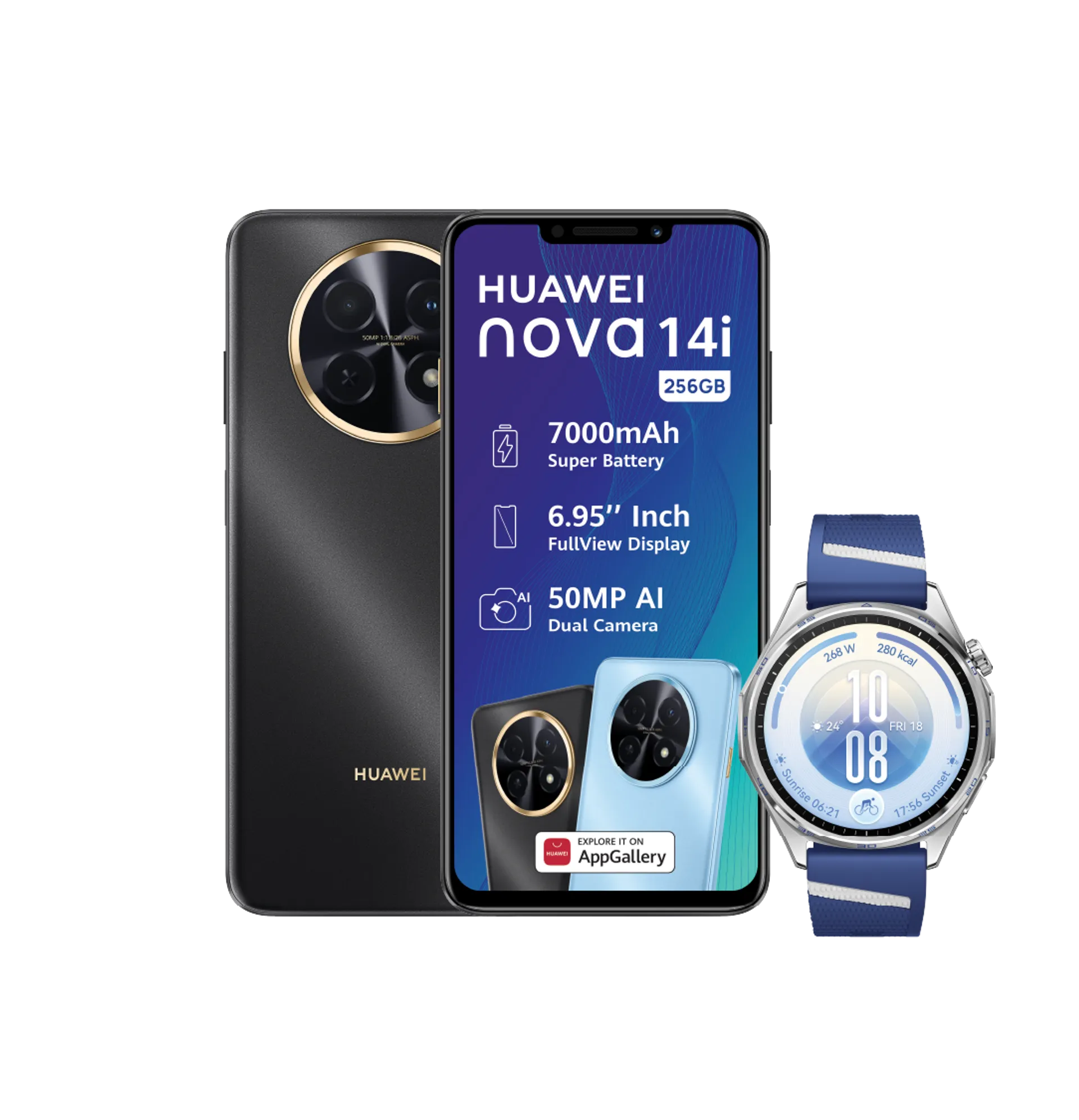 Huawei Nova 14i Black Huawei Watch GT7 Blue slide