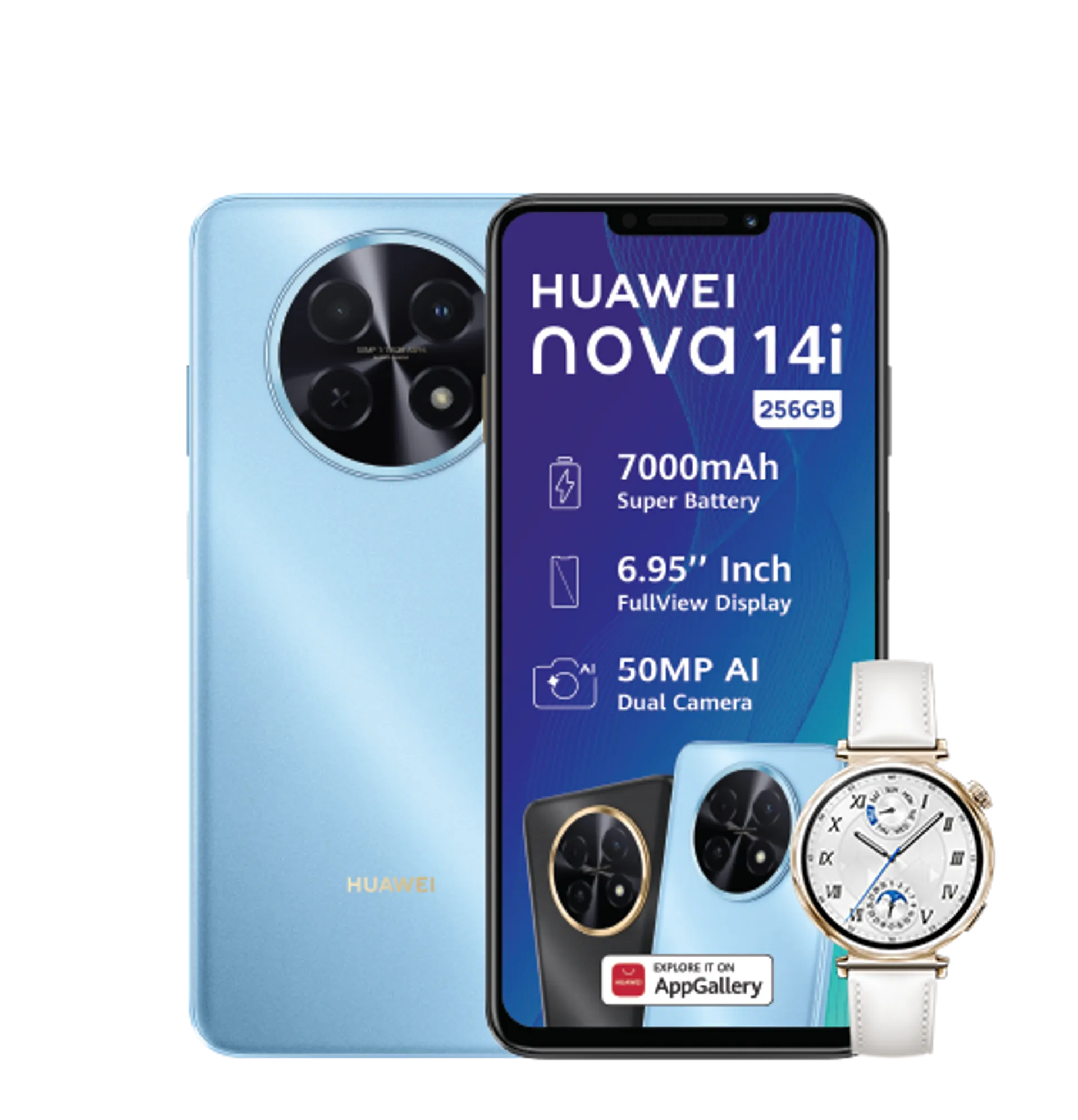 Huawei Nova 14i Blue Huawei Watch GT5 White slide