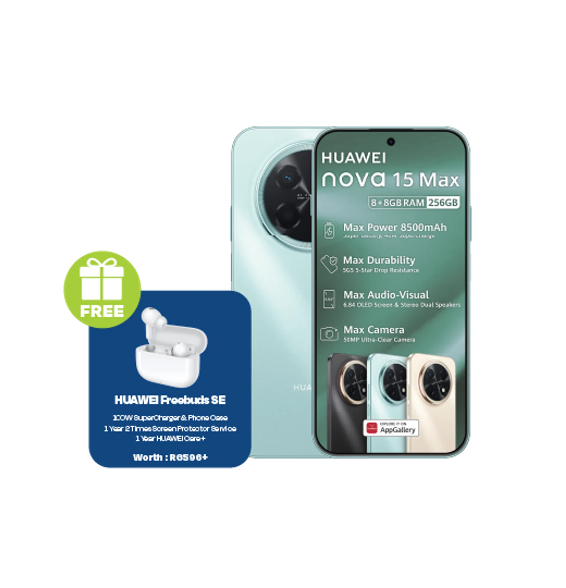 Huawei Nova 15 Max Green plus Freebuds SE slide