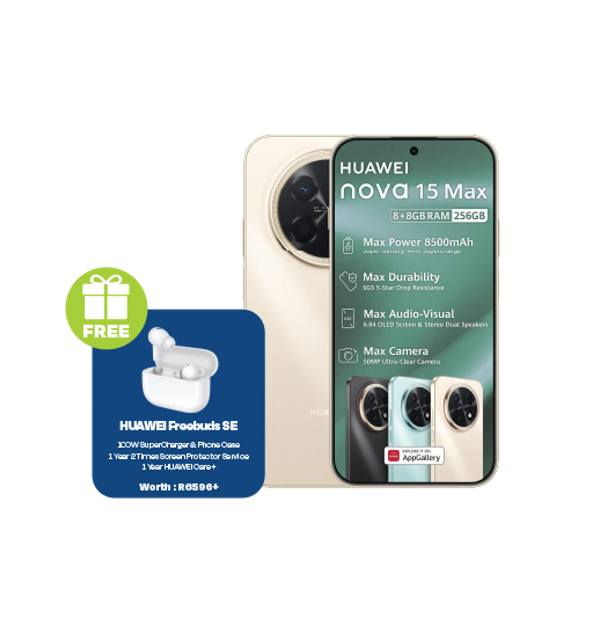 Huawei Nova 15 Max plus Freebuds SE Gold slide
