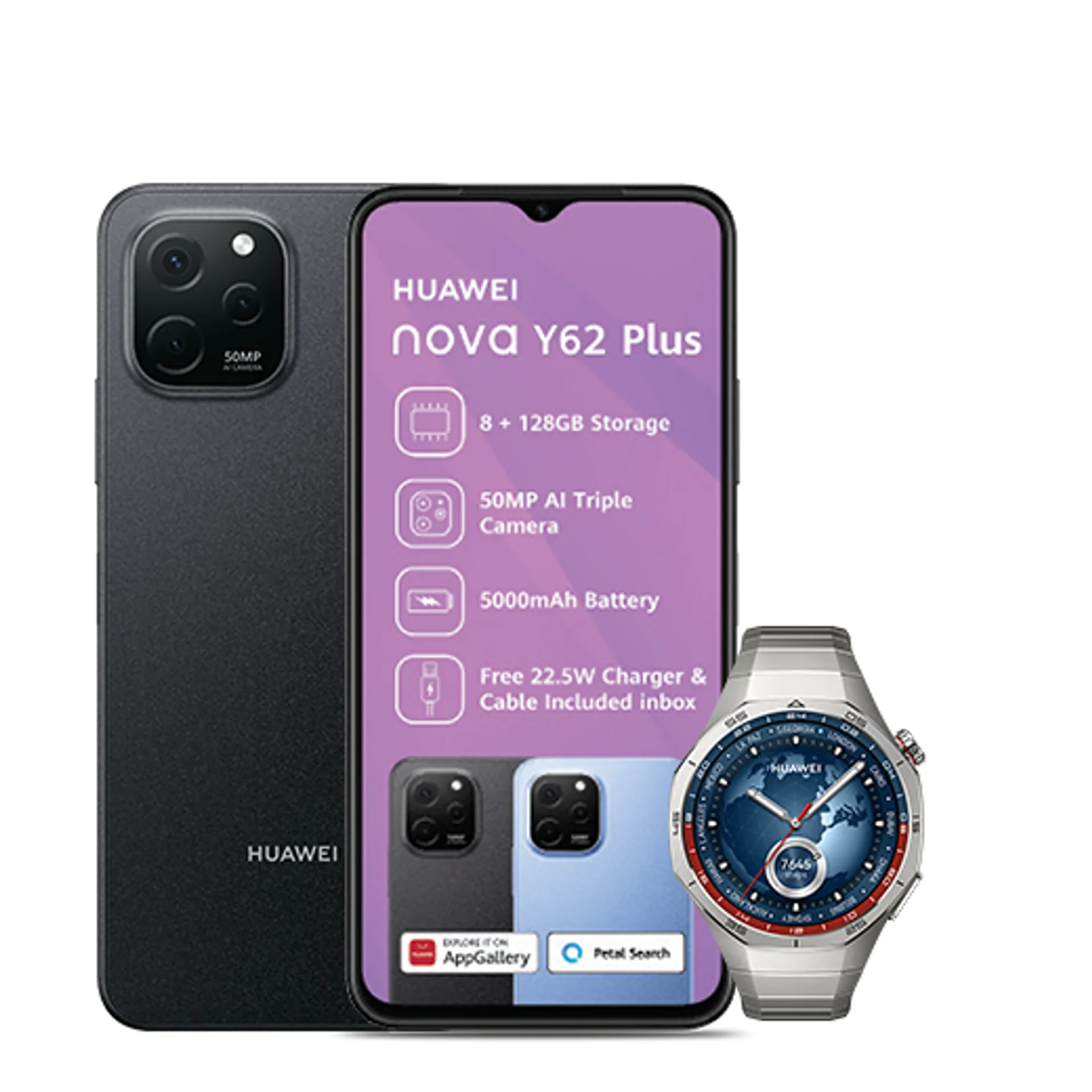 Huawei Nova Y62 Plus Midnight Black Huawei Watch GT5 Pro Titanium slide
