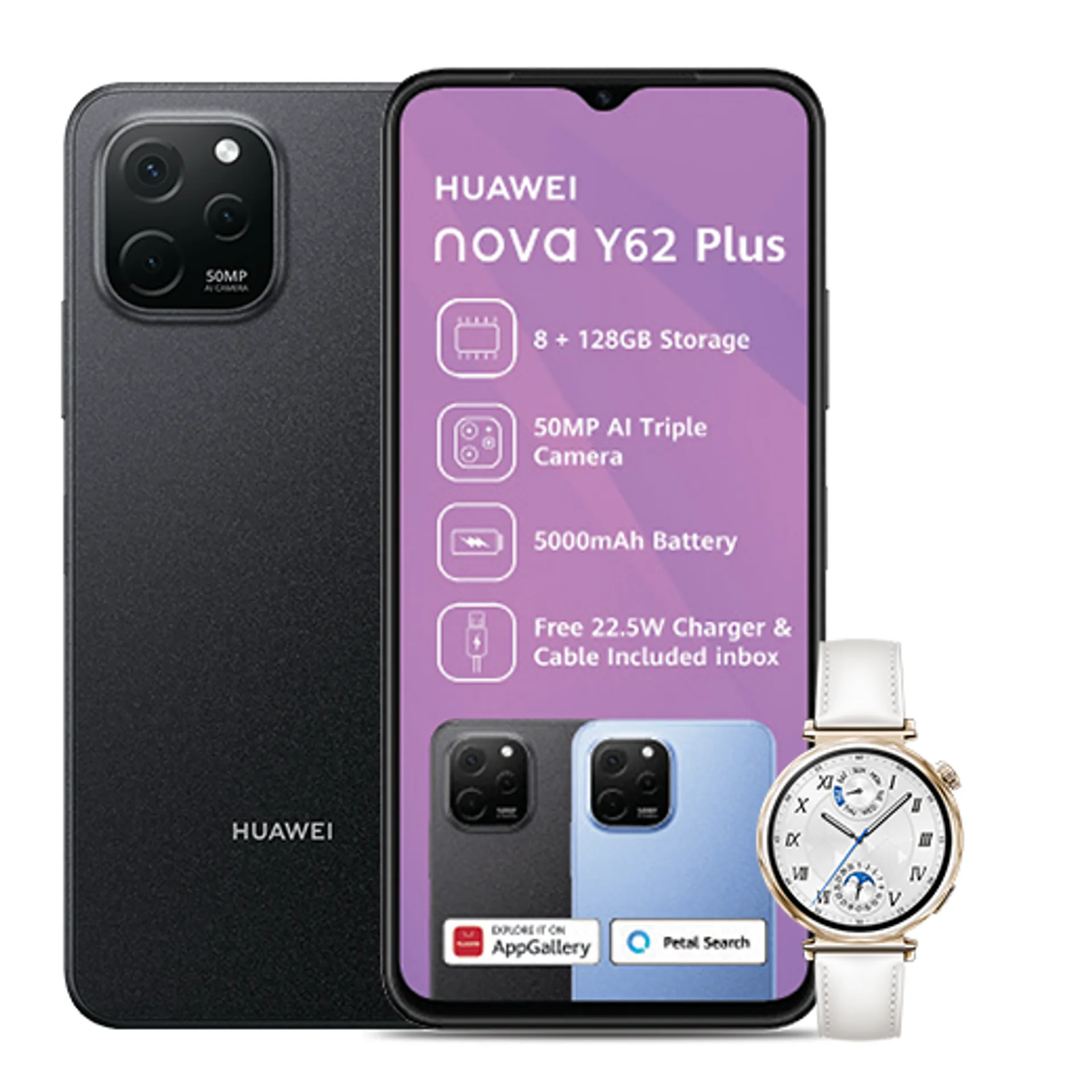 Huawei Nova Y62 Plus Midnight Black Huawei Watch GT5 White slide