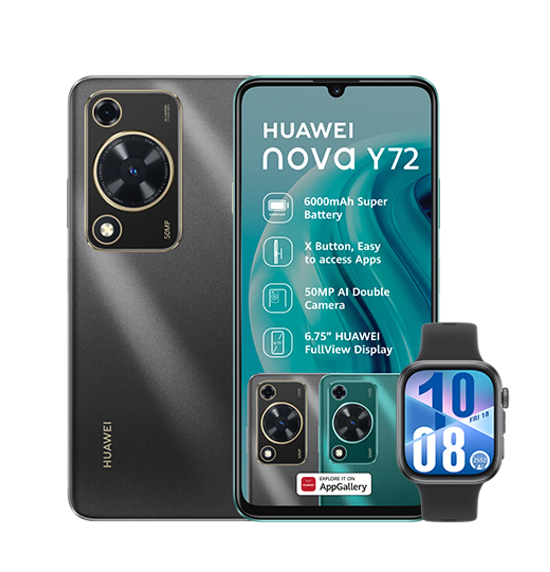 Huawei Nova Y72 Black plus Freebuds SE 2 Huawei Watch Fit4 Black slide