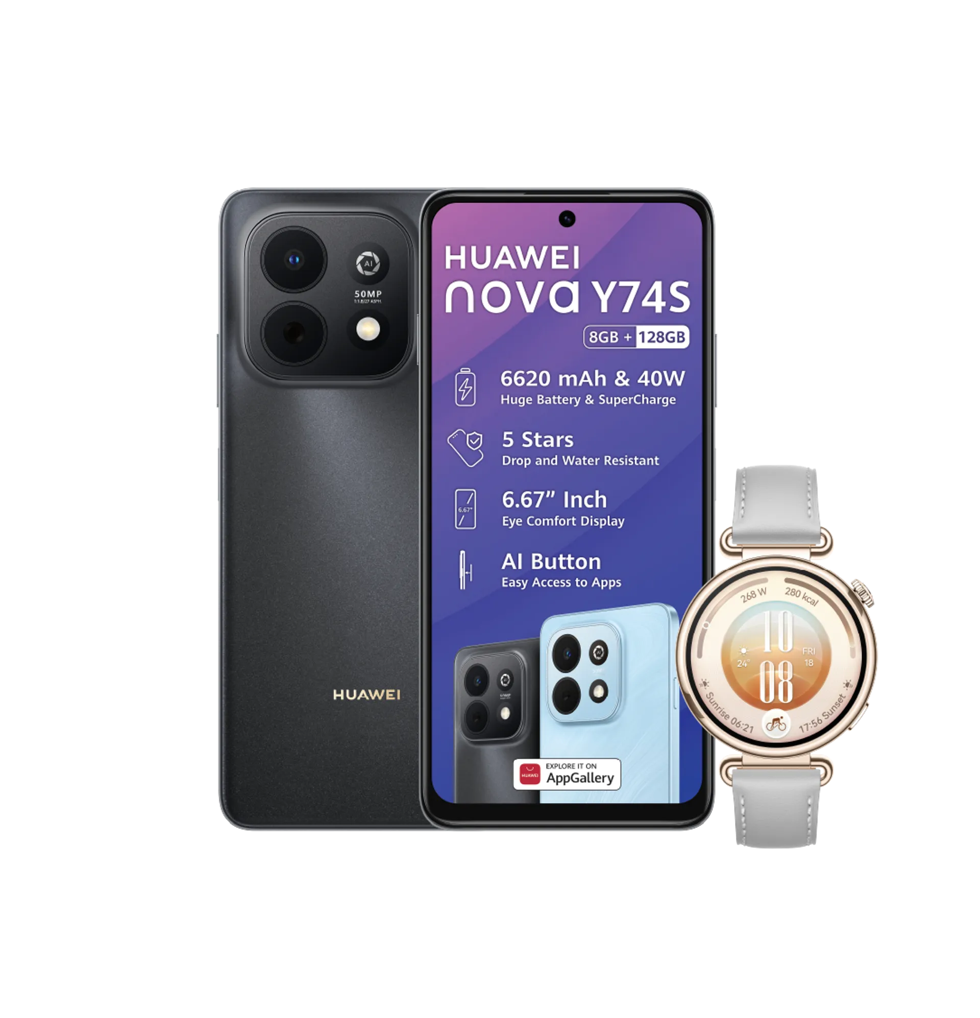 Huawei Nova Y74S Black Huawei Watch GT7 Grey slide