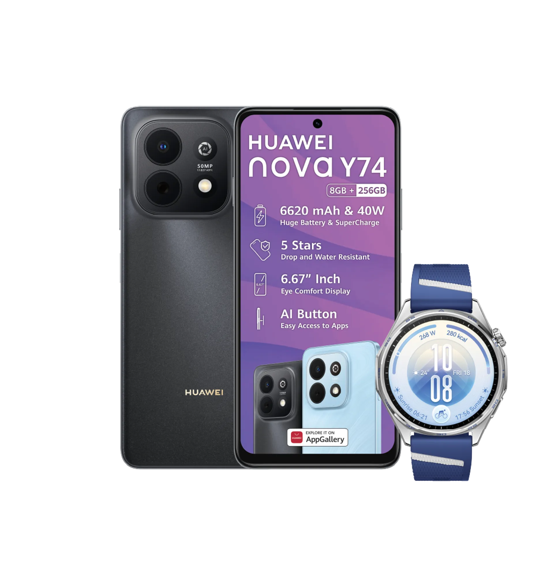 Huawei Nova Y74 Black Huawei Watch GT7 Blue slide