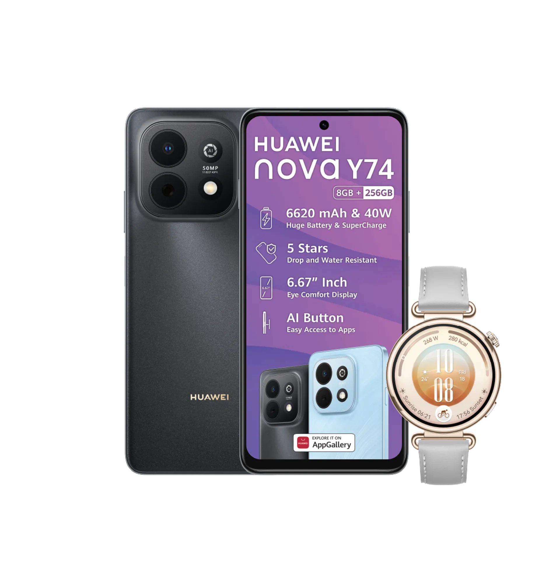 Huawei Nova Y74 Black Huawei Watch GT7 Grey slide