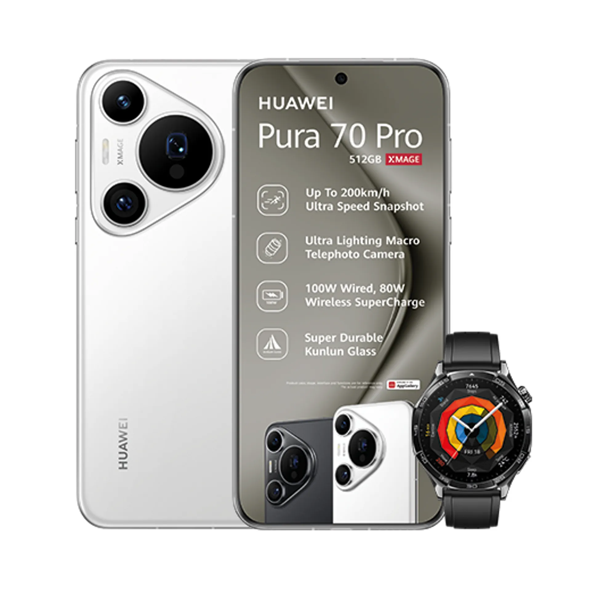 Huawei Pura 70 Pro White Huawei Watch GT5 Black slide