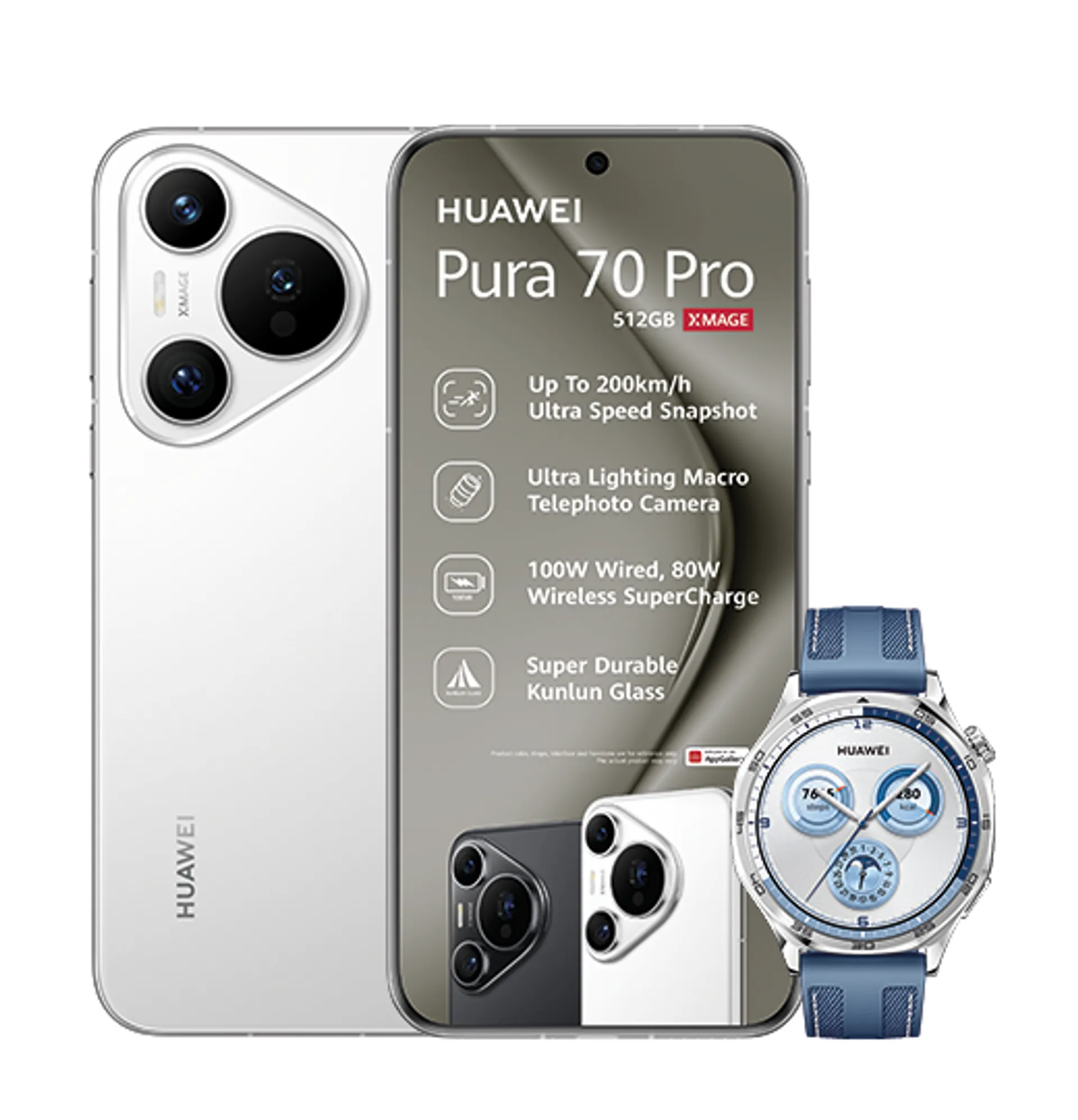 Huawei Pura 70 Pro White Huawei Watch GT5 Blue slide