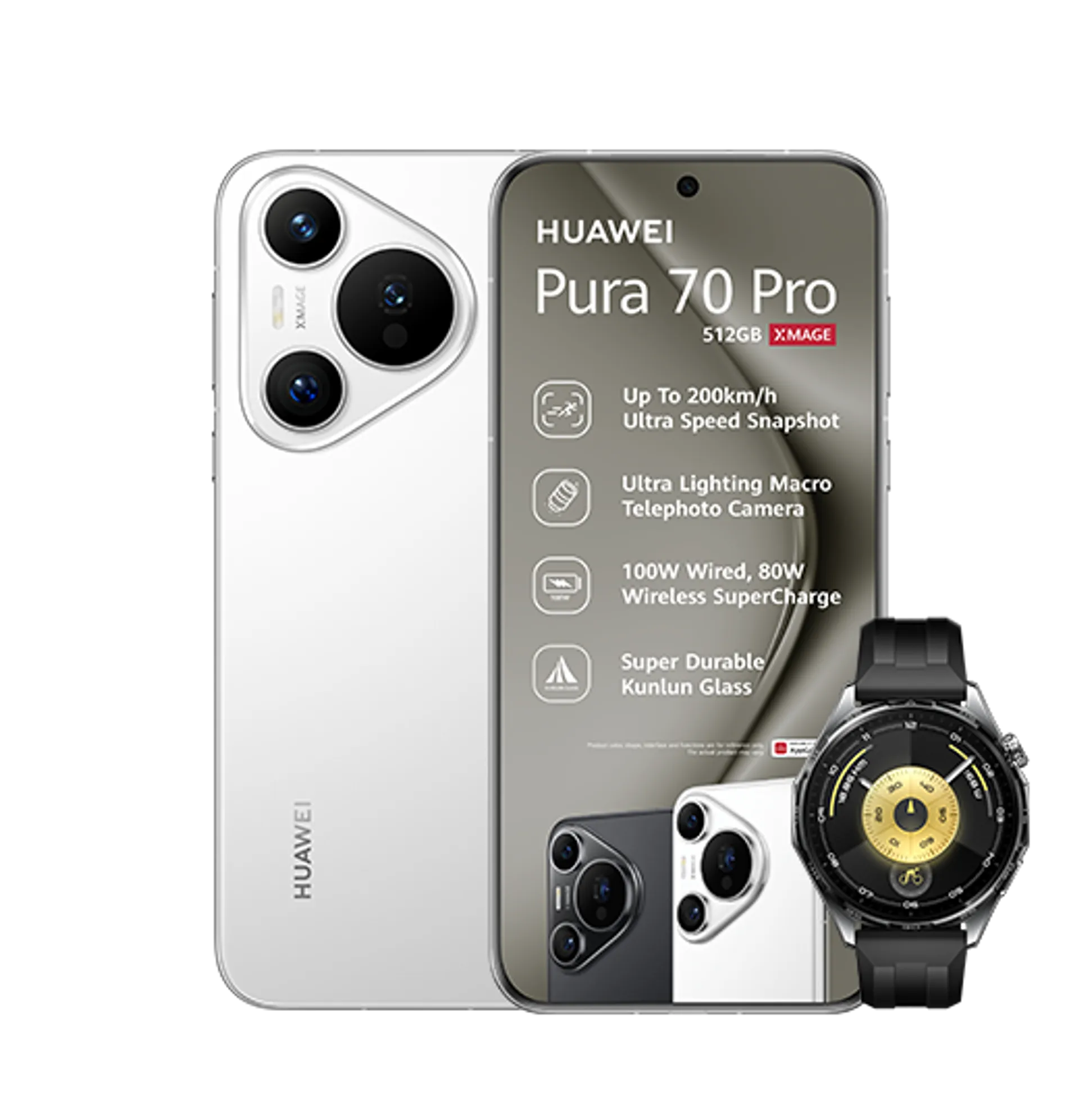 Huawei Pura 70 Pro White Huawei Watch GT6 Black slide