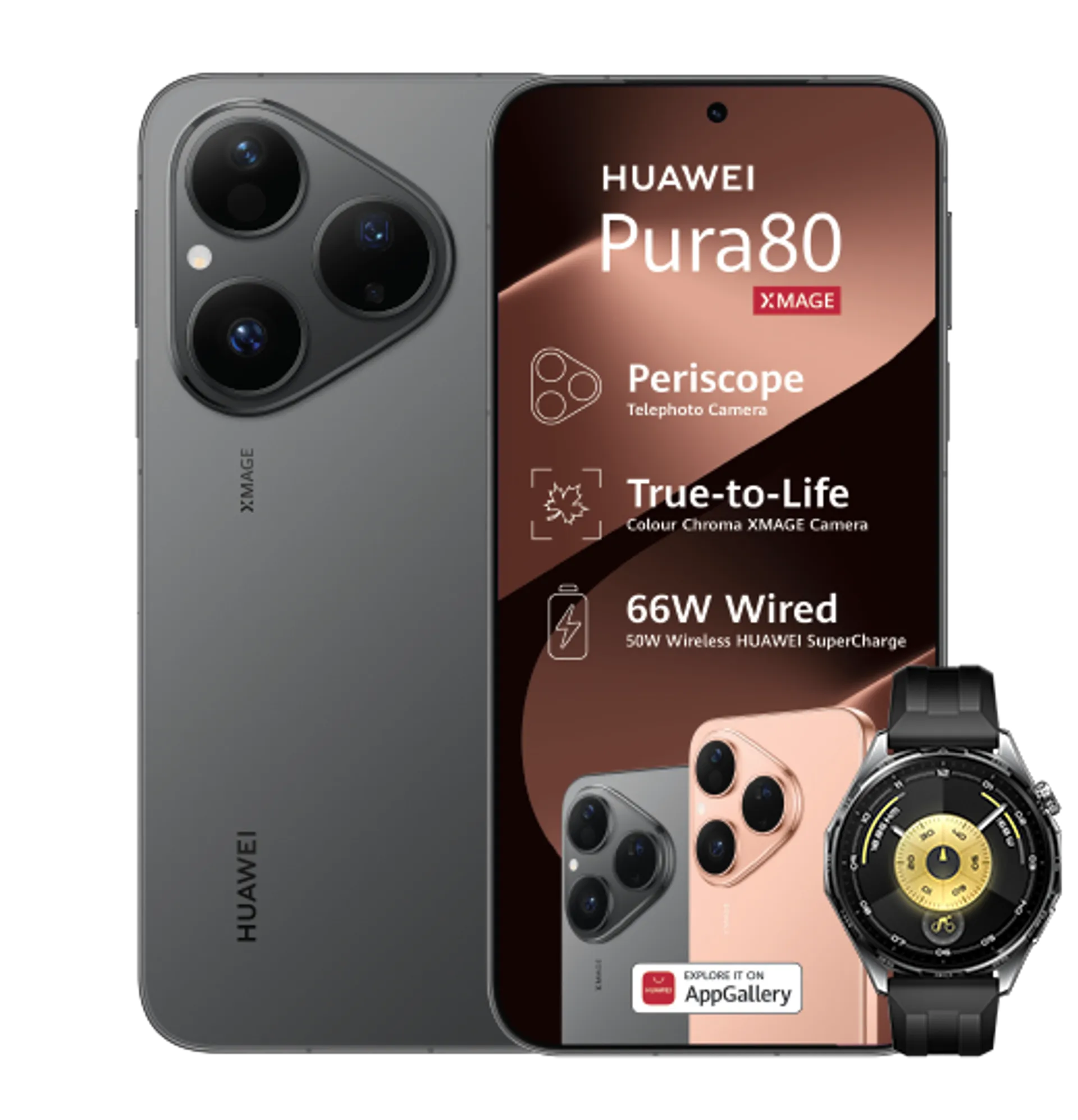 Huawei Pura 80 Black with 15GB LTE Huawei Watch GT6 Black slide