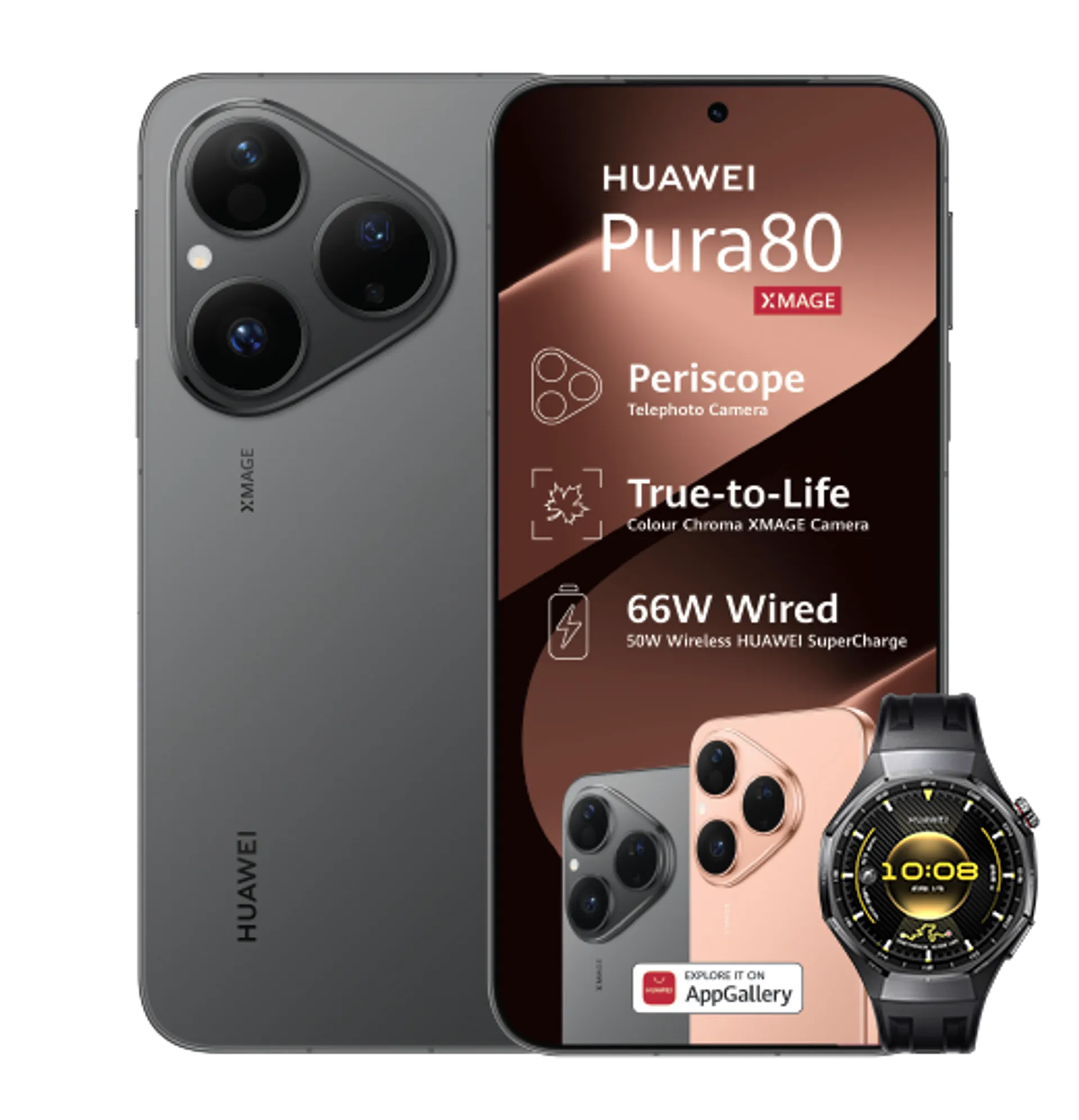Huawei Pura 80 Black with 15GB LTE Huawei Watch GT6 Pro Black slide