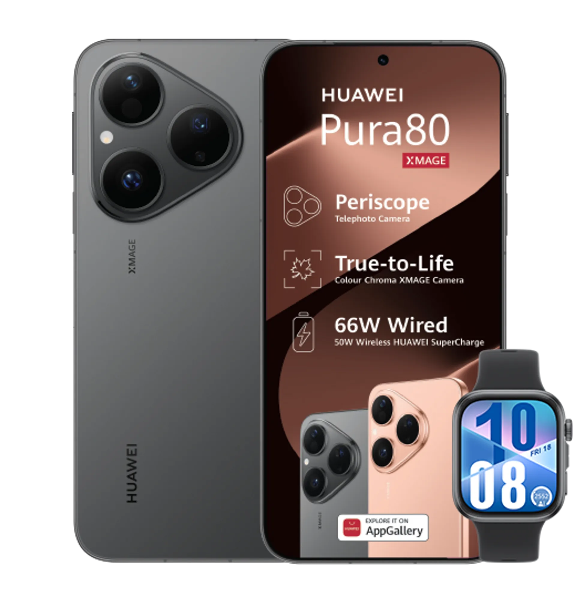 Huawei Pura 80 Frosted Black with 15GB LTE Huawei Watch Fit4 Black slide