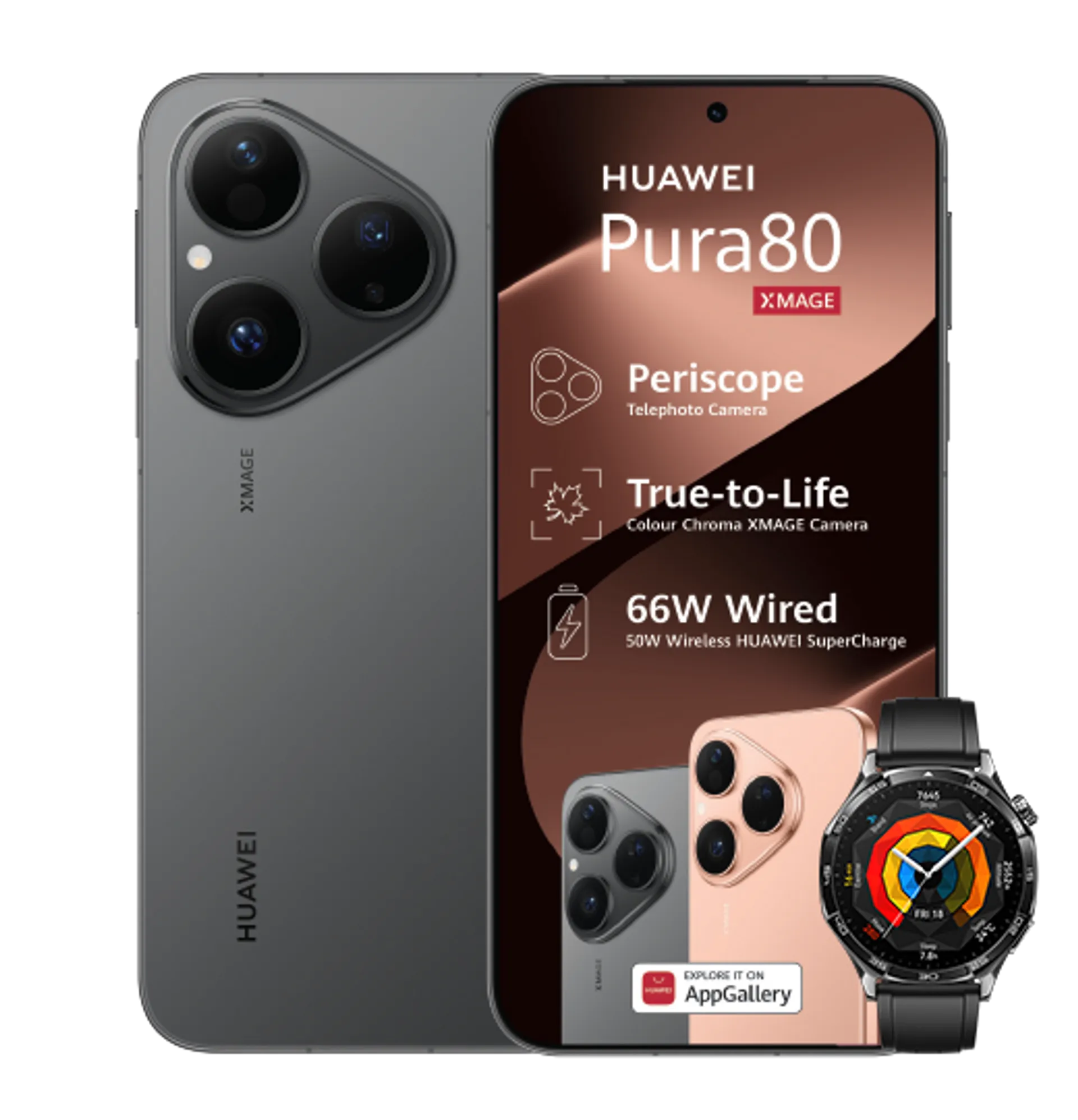 Huawei Pura 80 Frosted Black with 15GB LTE Huawei Watch GT5 Black slide