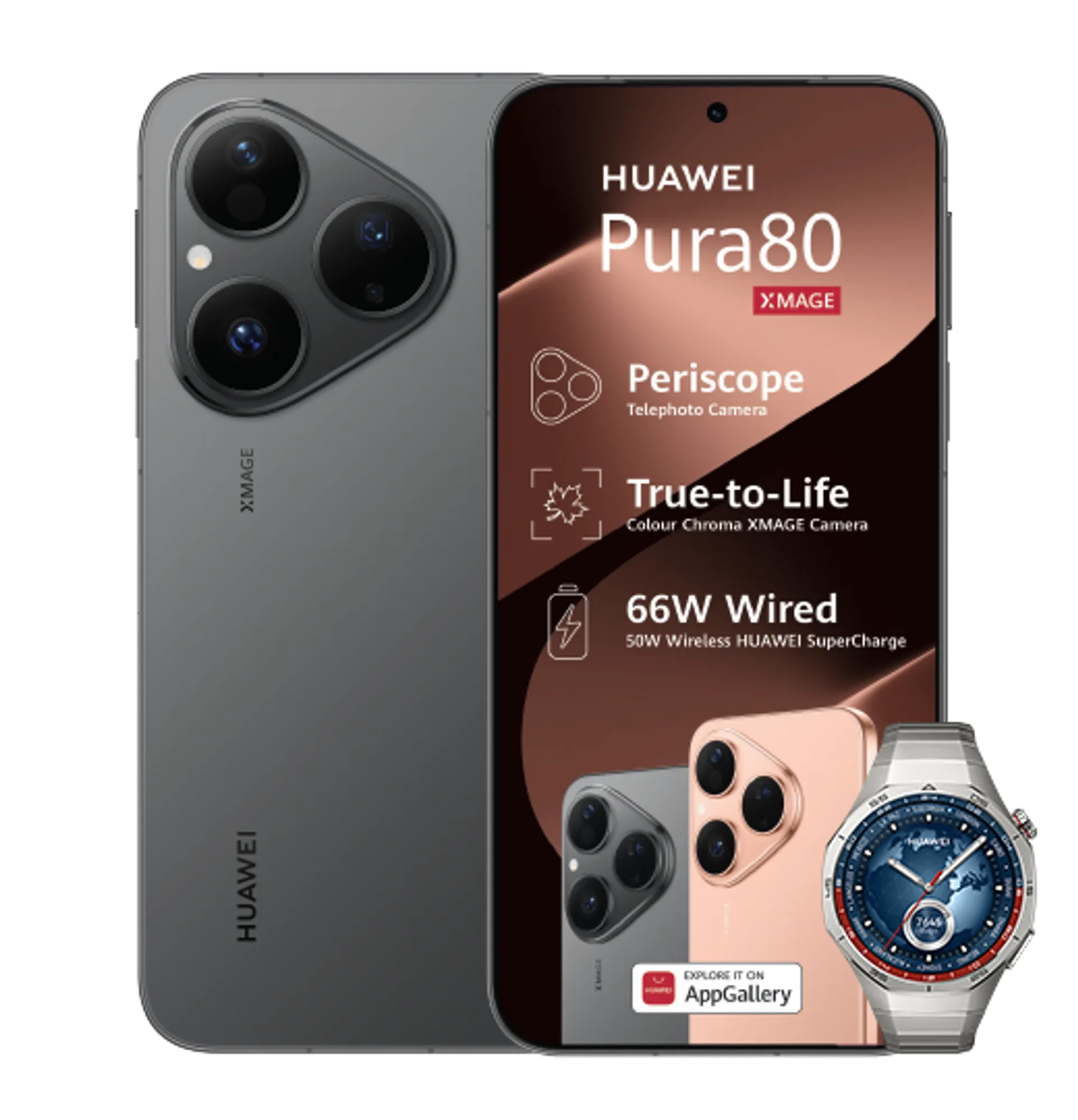 Huawei Pura 80 Frosted Black with 15GB LTE Huawei Watch GT5 Pro Titanium slide