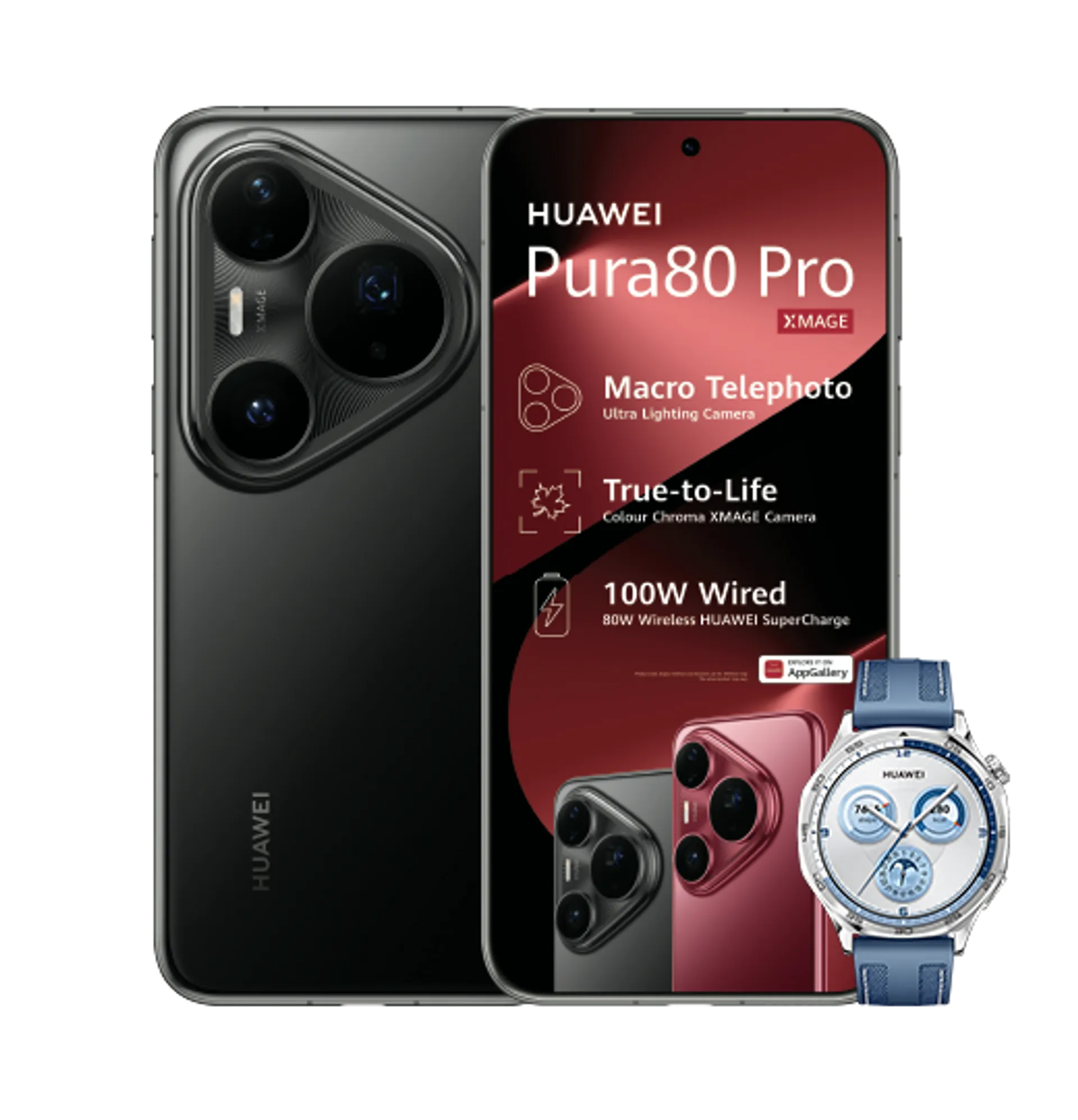 Huawei Pura 80 Pro Black with 15GB LTE Huawei Watch GT5 Blue slide