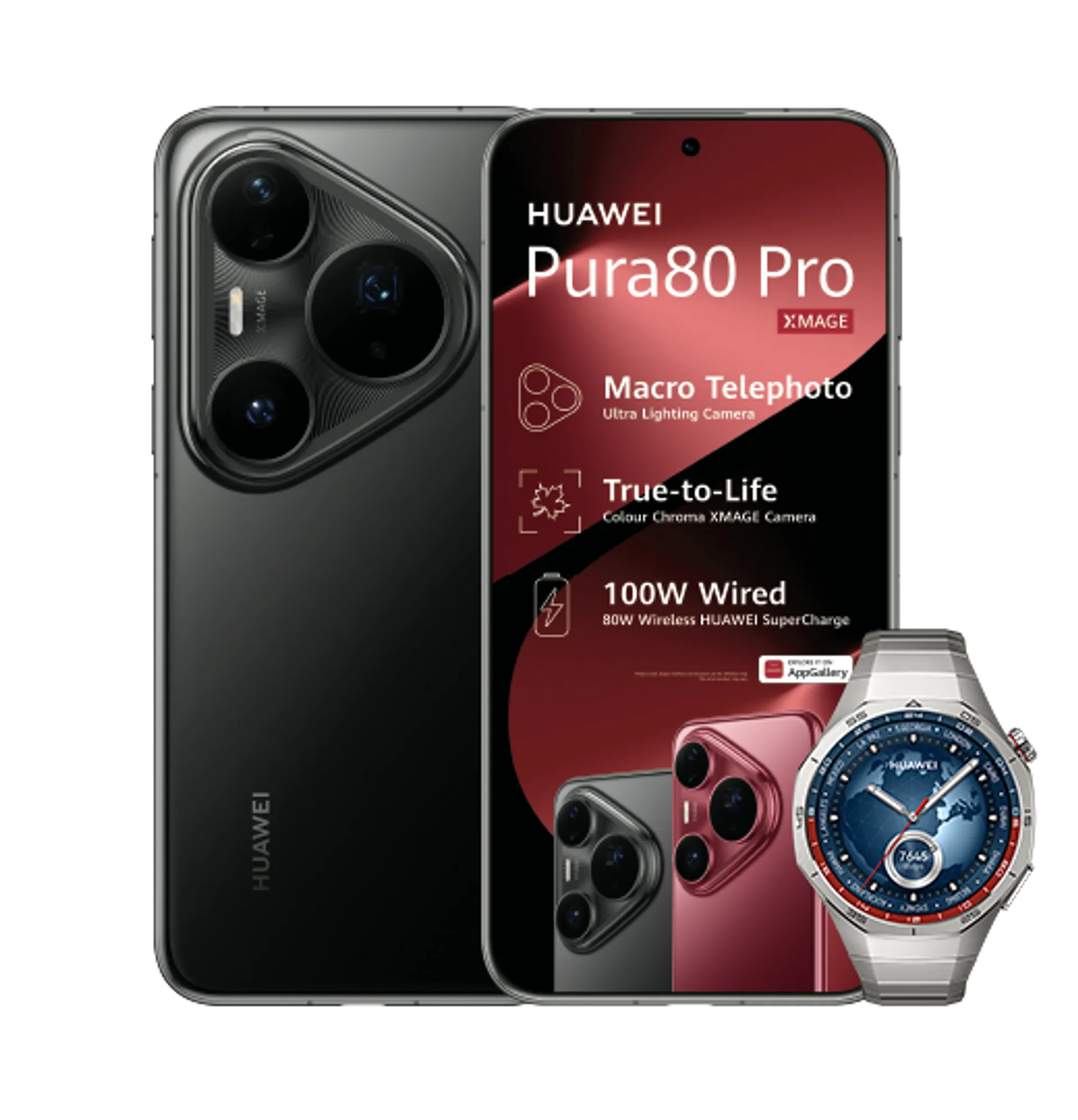 Huawei Pura 80 Pro Black with 15GB LTE Huawei Watch GT5 Pro Titanium slide