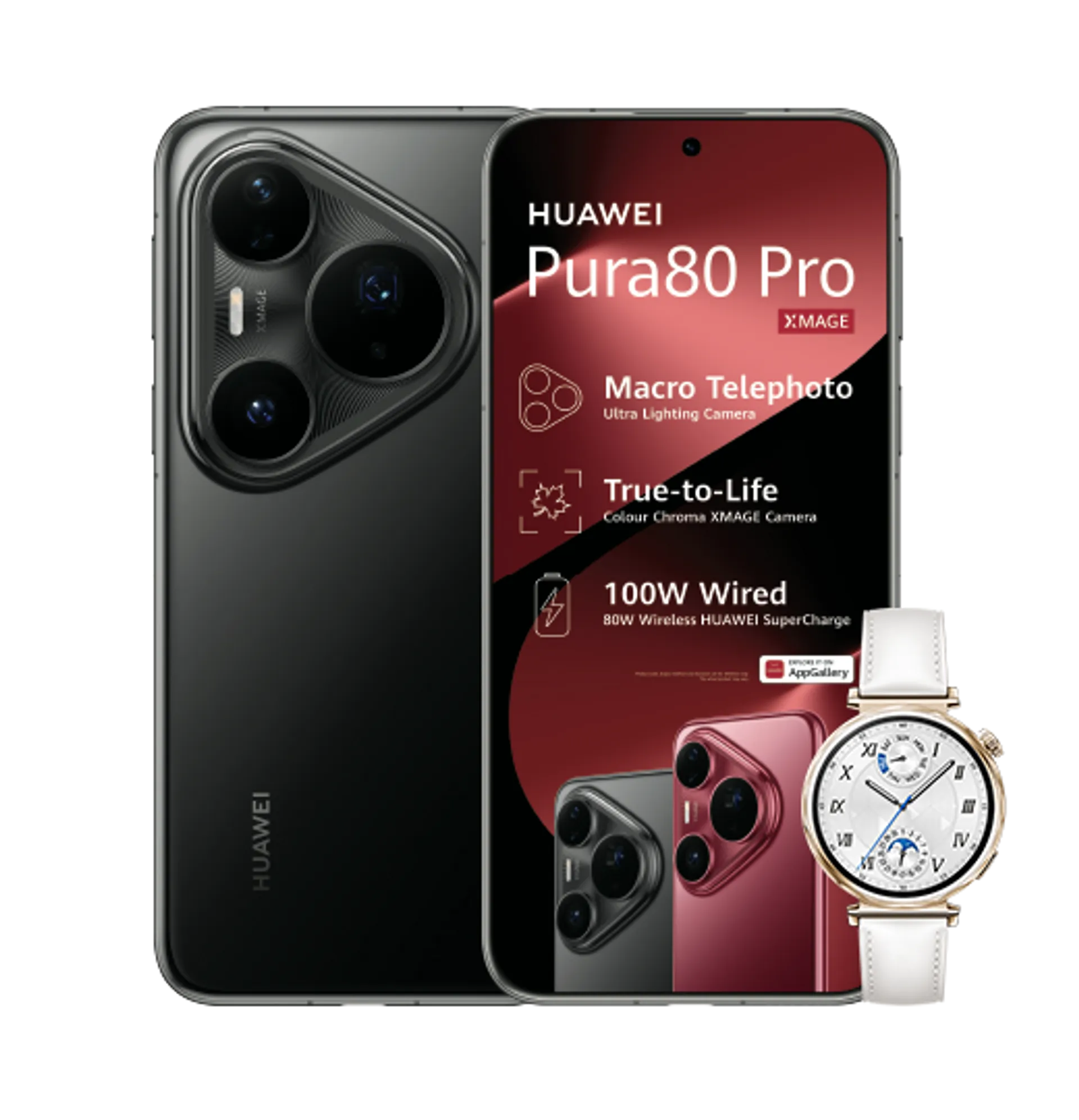 Huawei Pura 80 Pro Black with 15GB LTE Huawei Watch GT5 White slide