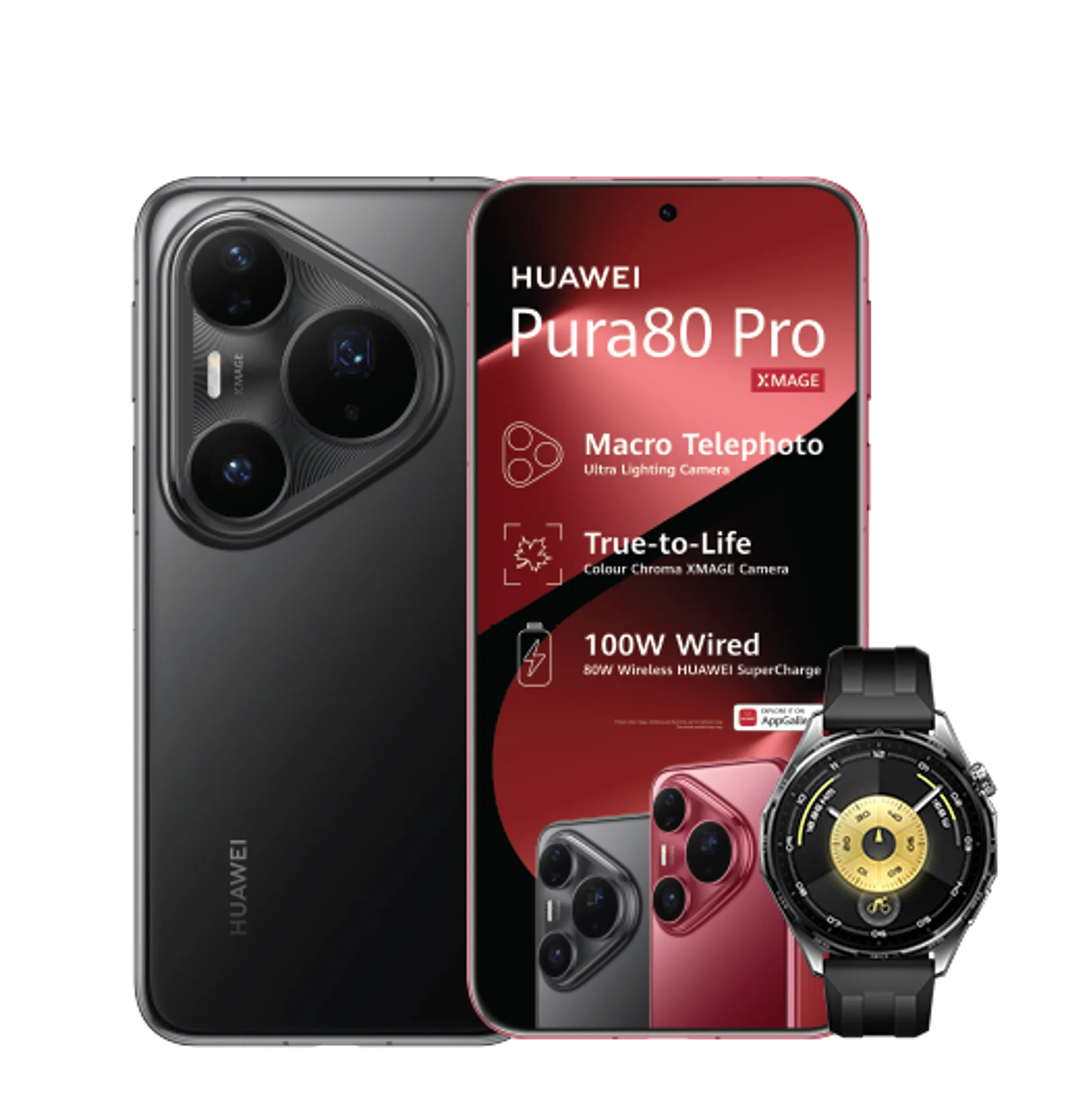 Huawei Pura 80 Pro Black with 15GB LTE Huawei Watch GT6 Black slide