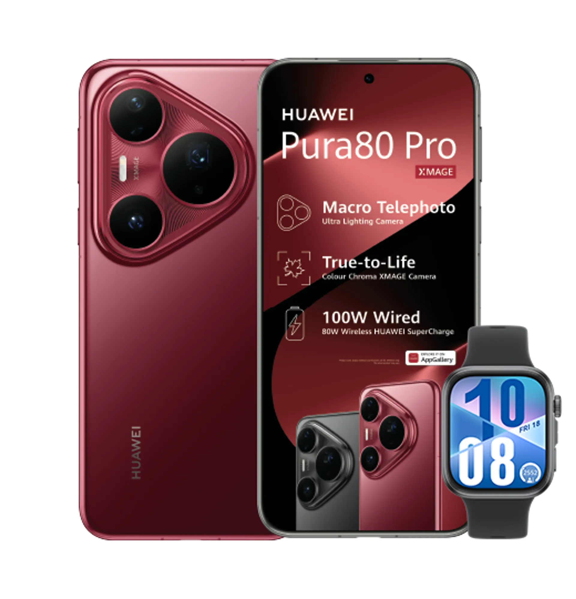 Huawei Pura 80 Pro Red Huawei Watch Fit4 Black slide