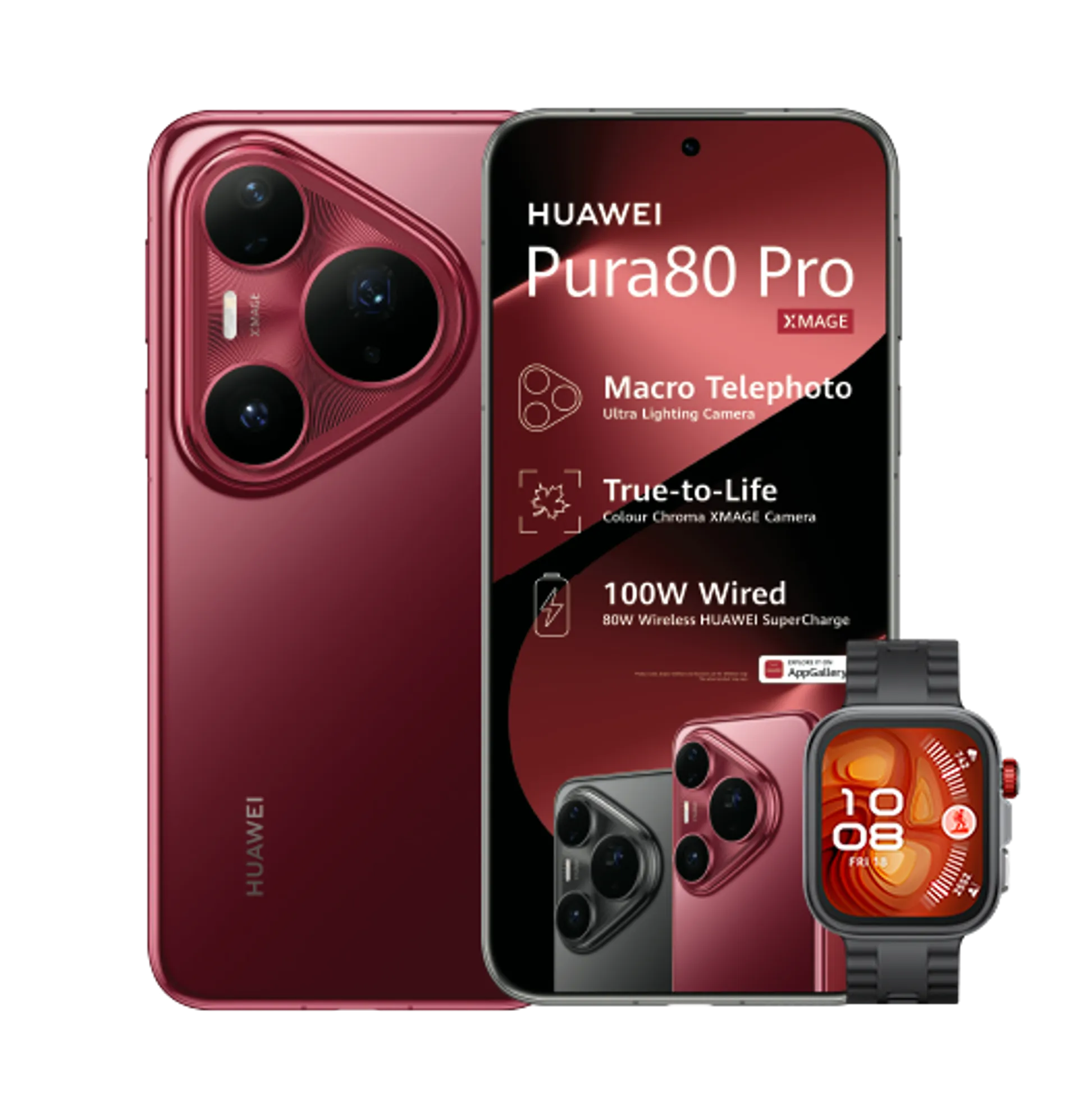 Huawei Pura 80 Pro Red Huawei Watch Fit4 Pro Black slide