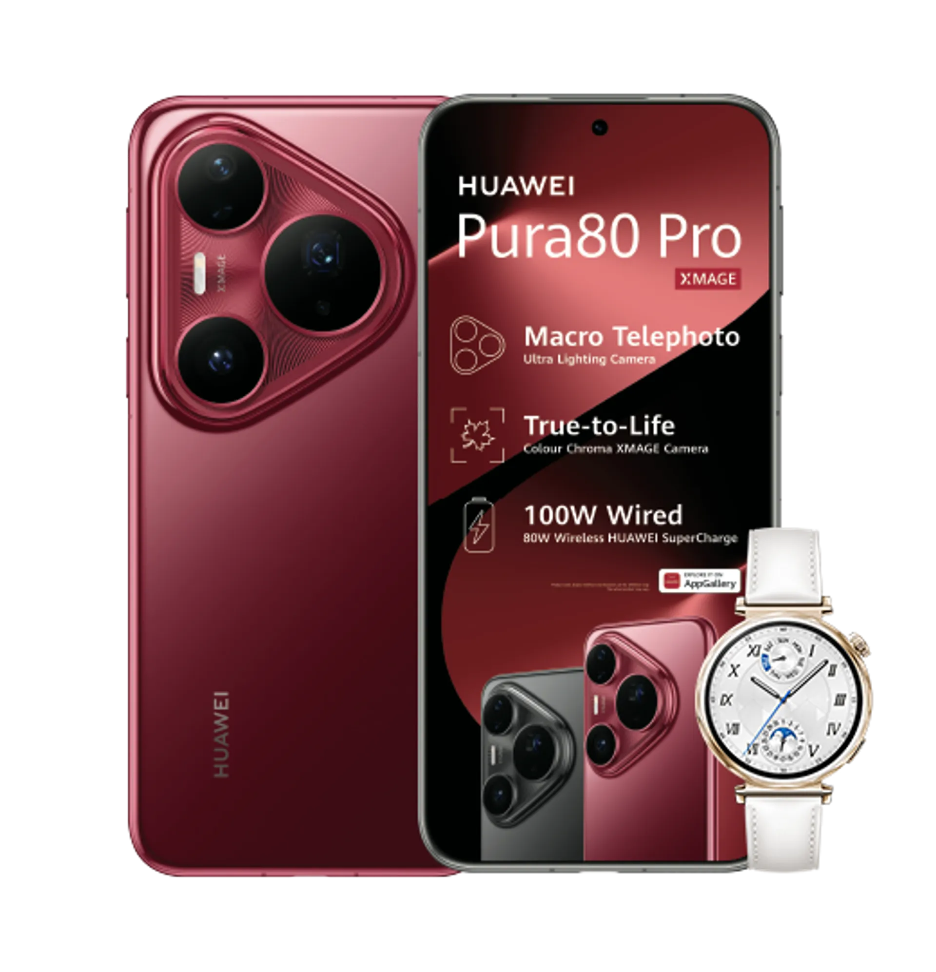 Huawei Pura 80 Pro Red Huawei Watch GT5 White slide