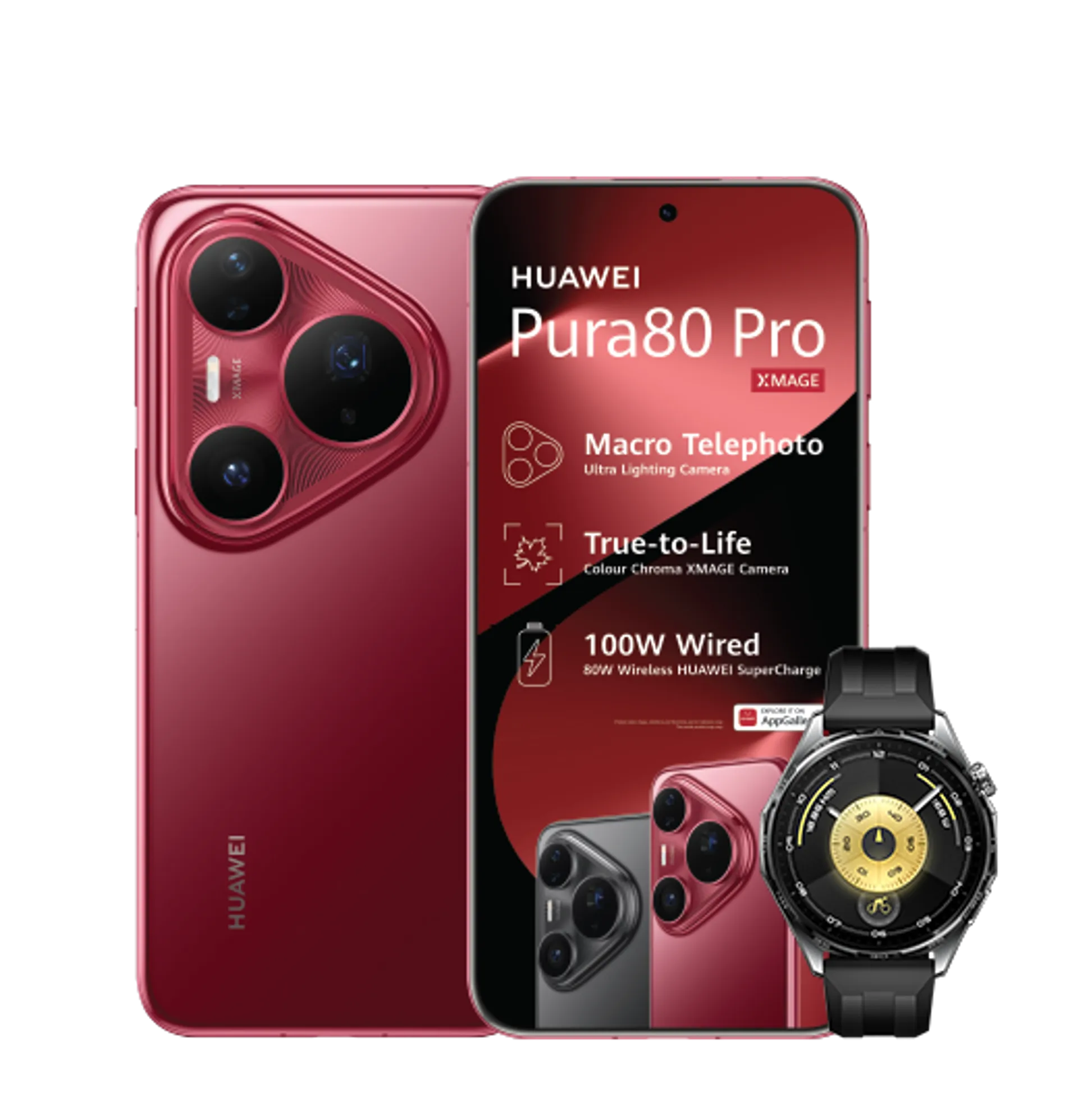 Huawei Pura 80 Pro Red Huawei Watch GT6 Black slide