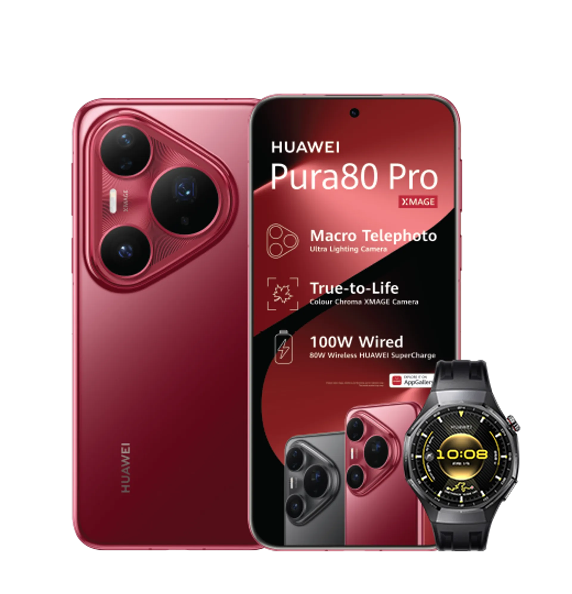 Huawei Pura 80 Pro Red Huawei Watch GT6 Pro Black slide