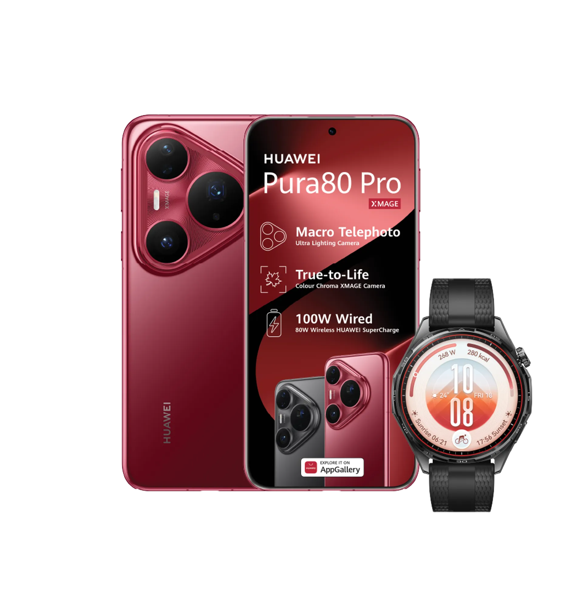 Huawei Pura 80 Pro Red Huawei Watch GT7 Black slide