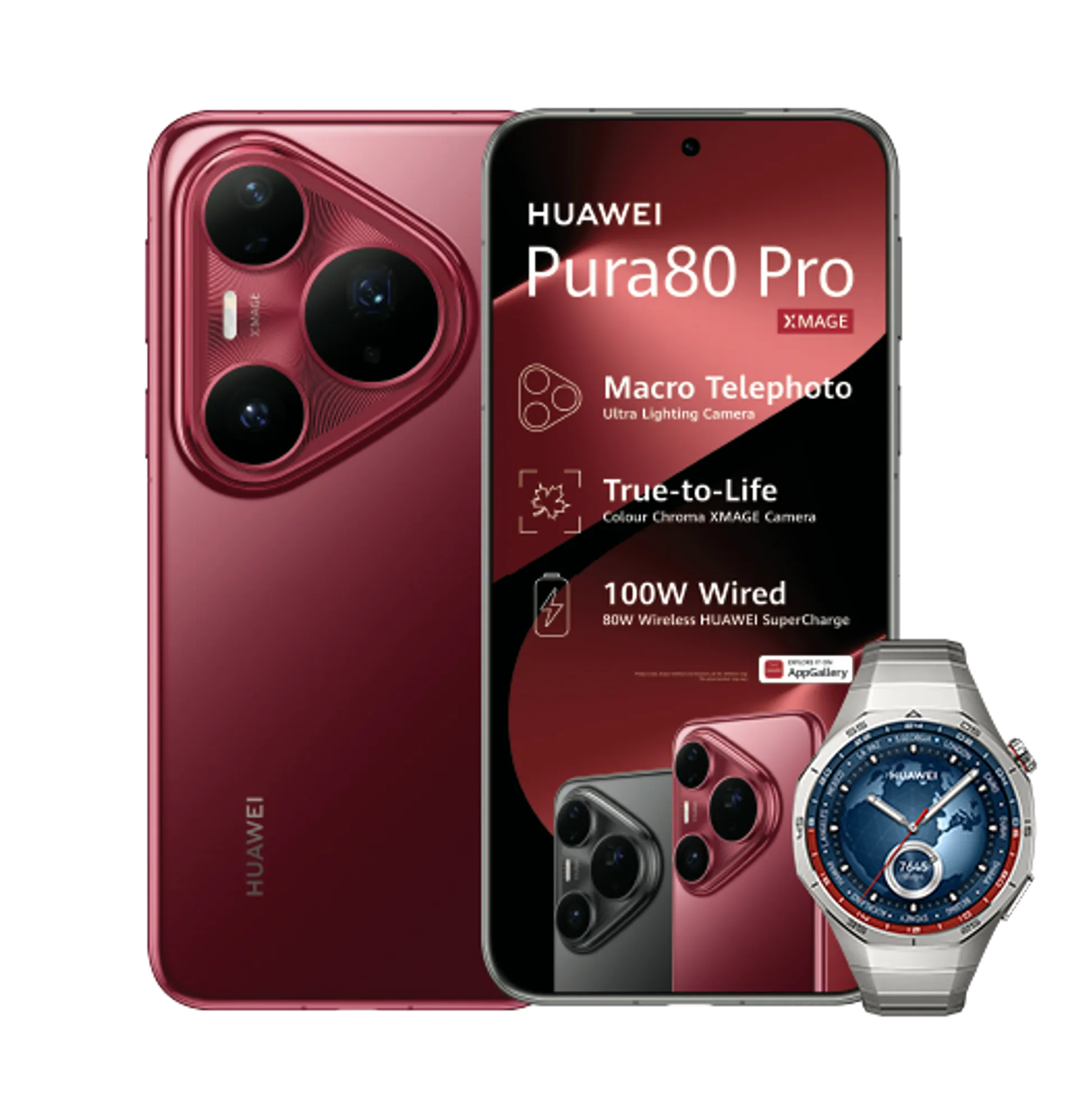 Huawei Pura 80 Pro Red with 15GB LTE Huawei Watch GT5 Pro Titanium slide